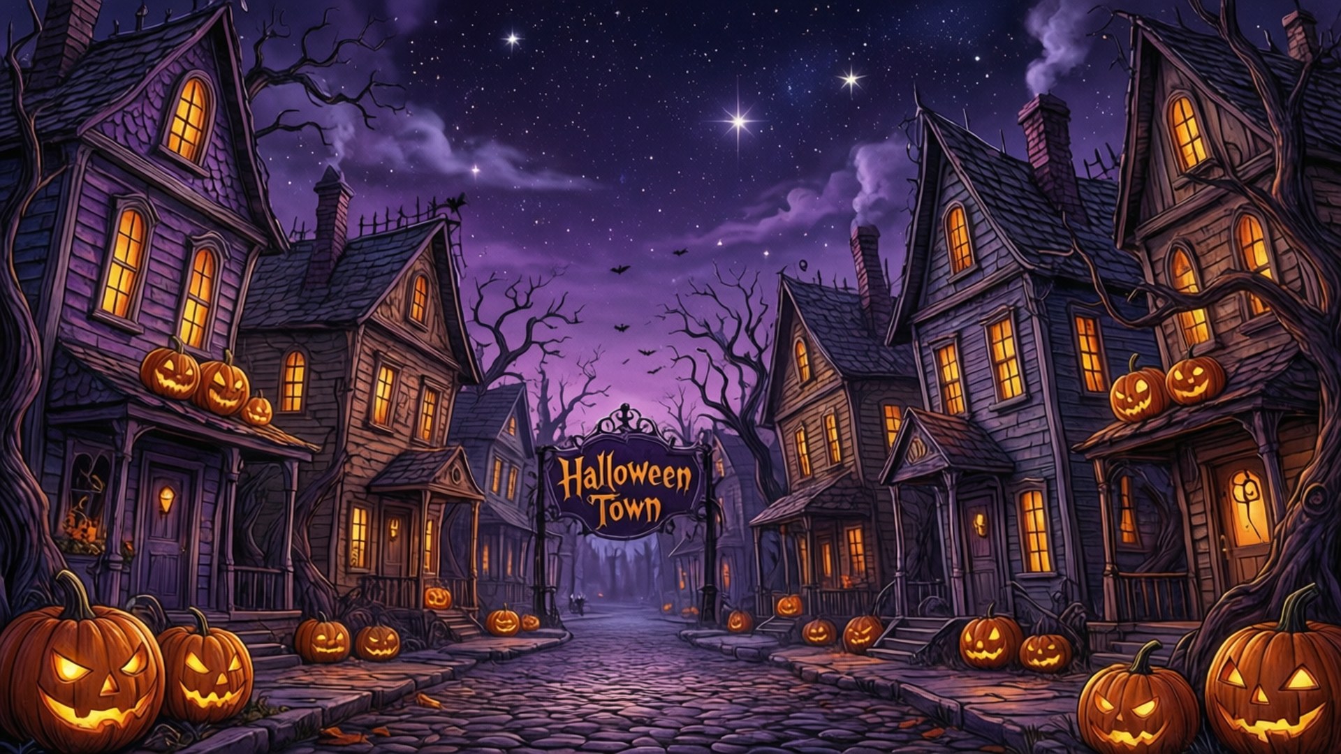 ハロウィンタウンのスカイライン 壁紙