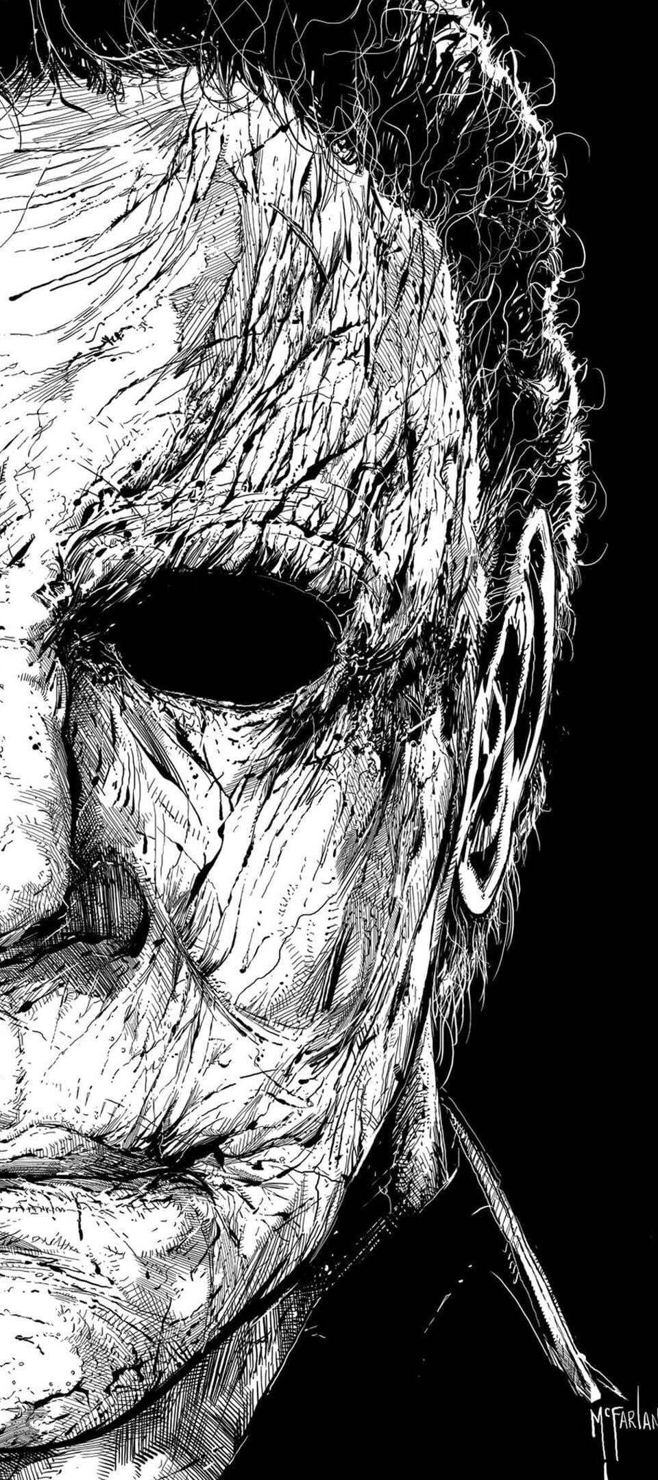 ハロウィンマスクの白黒の描画 壁紙