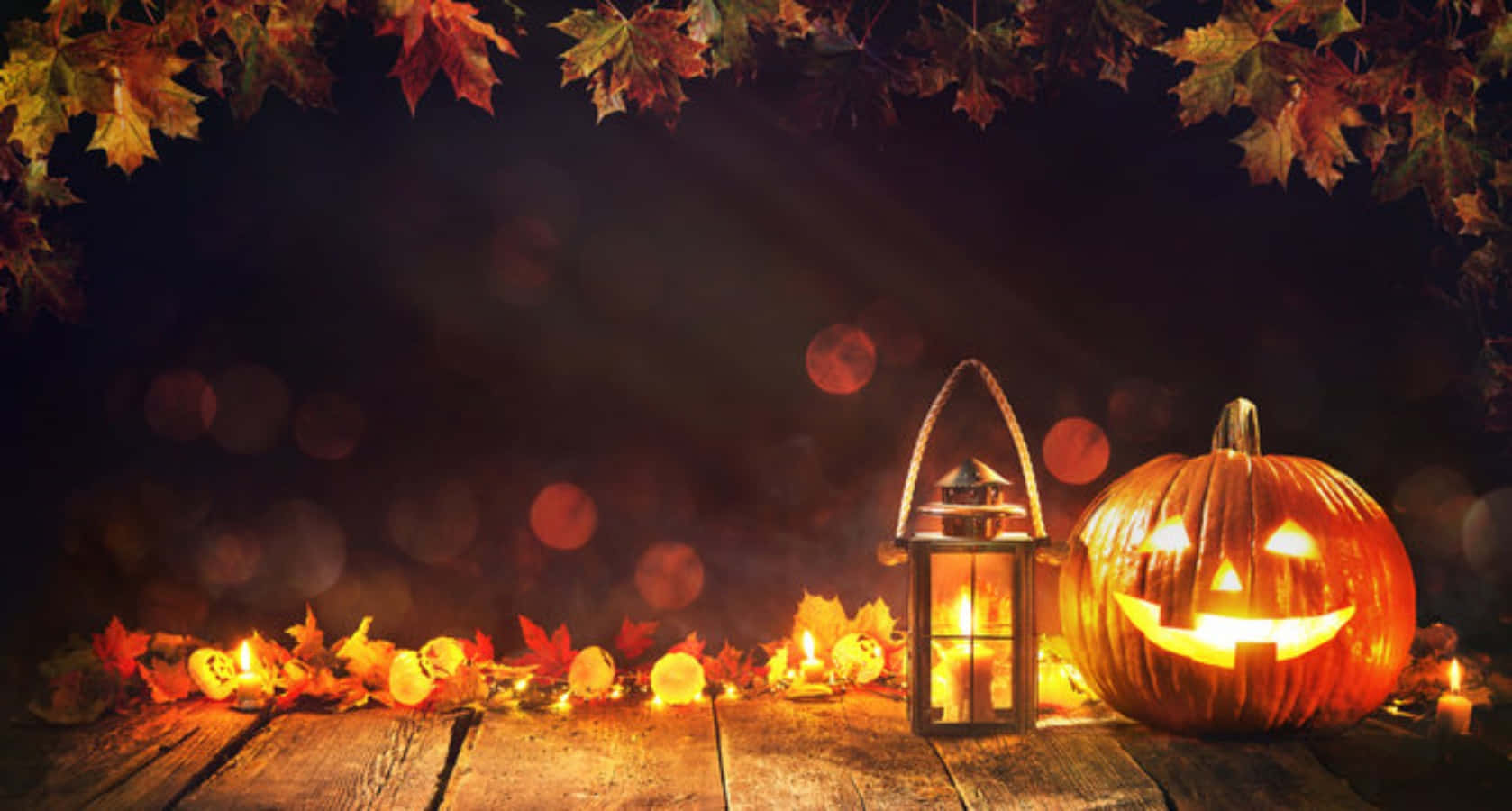 ハロウィン秋のカボチャとランプの絵 壁紙