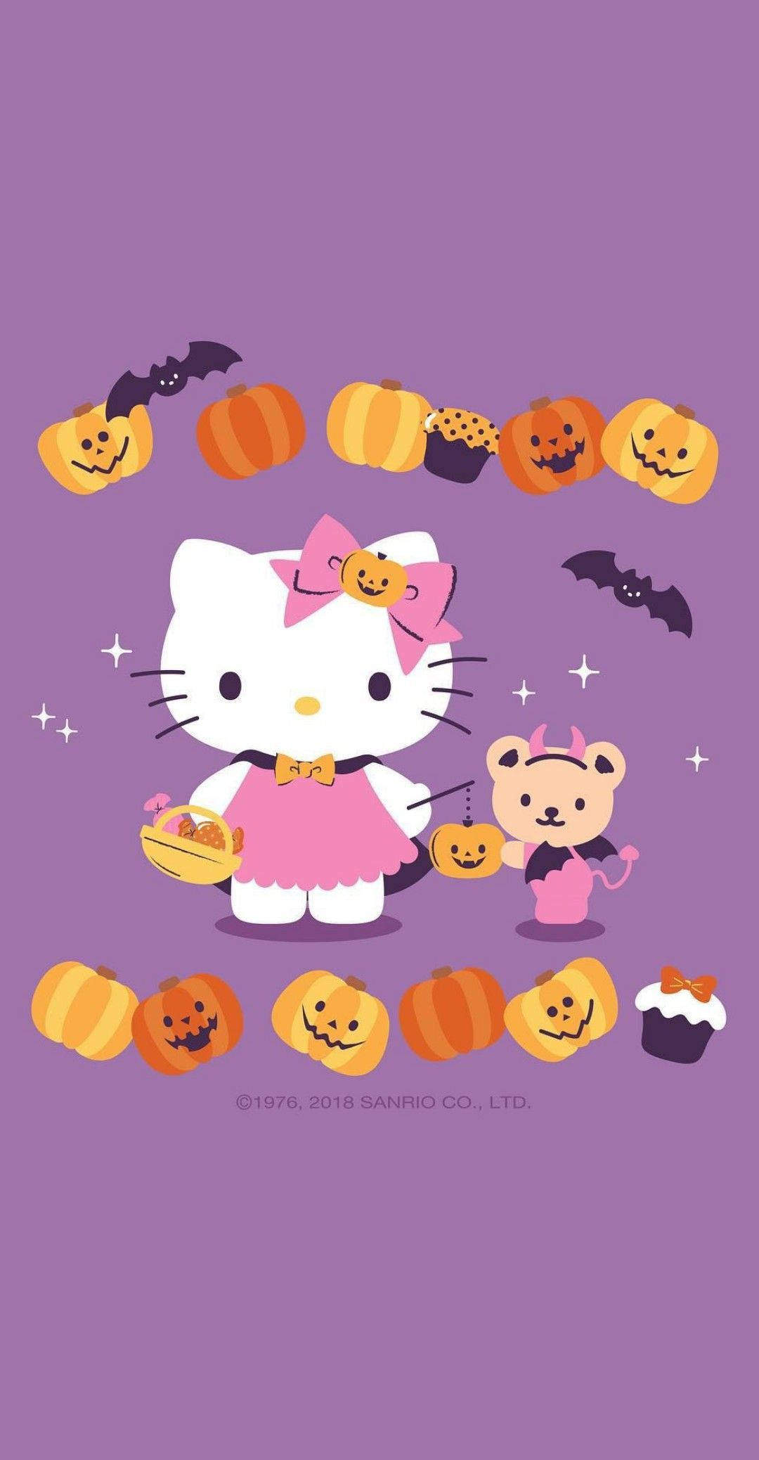 ハローキティ ハロウィン パープル グラフィック 壁紙