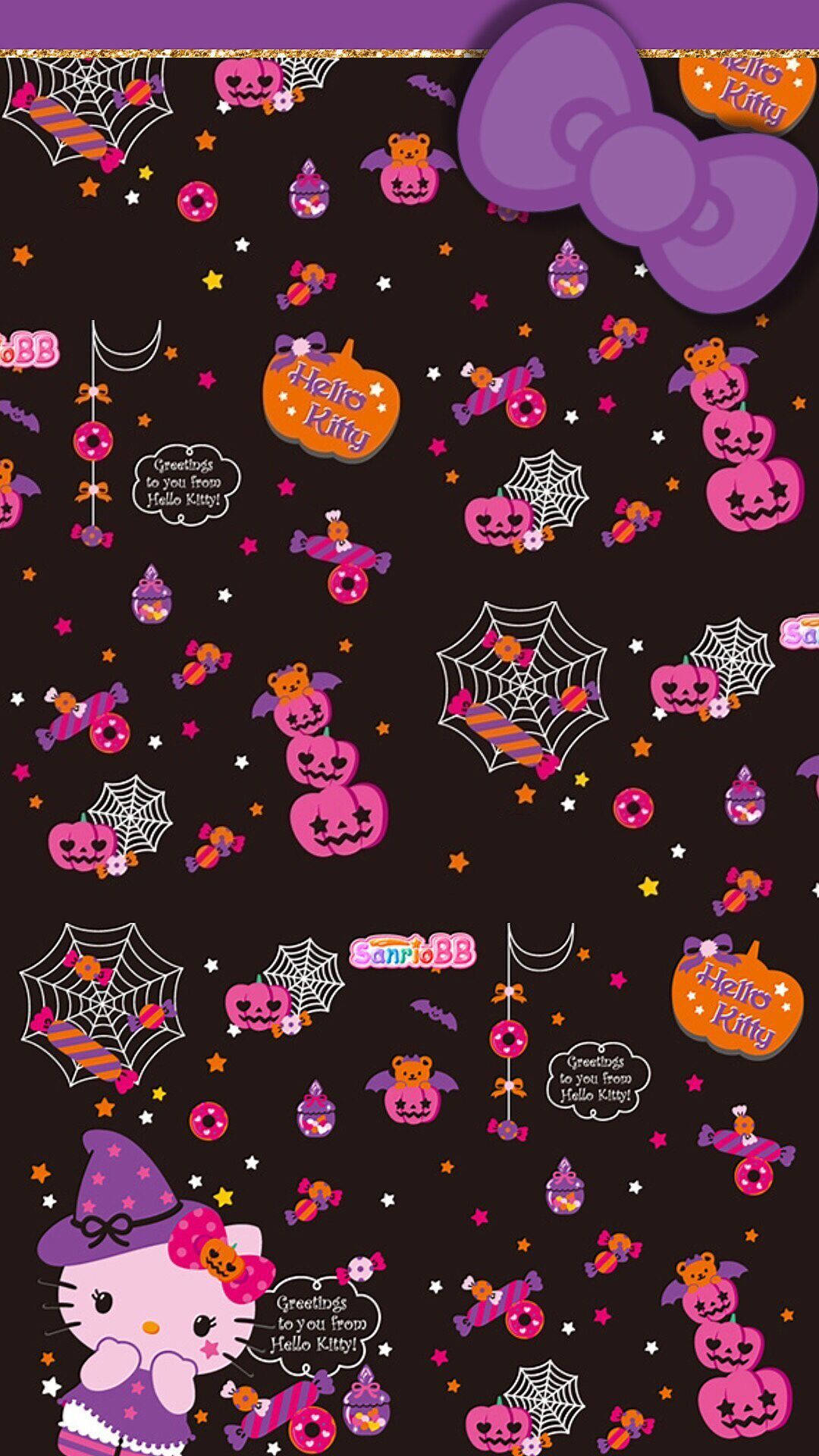 ハローキティ ハロウィン パープルテーマ 壁紙