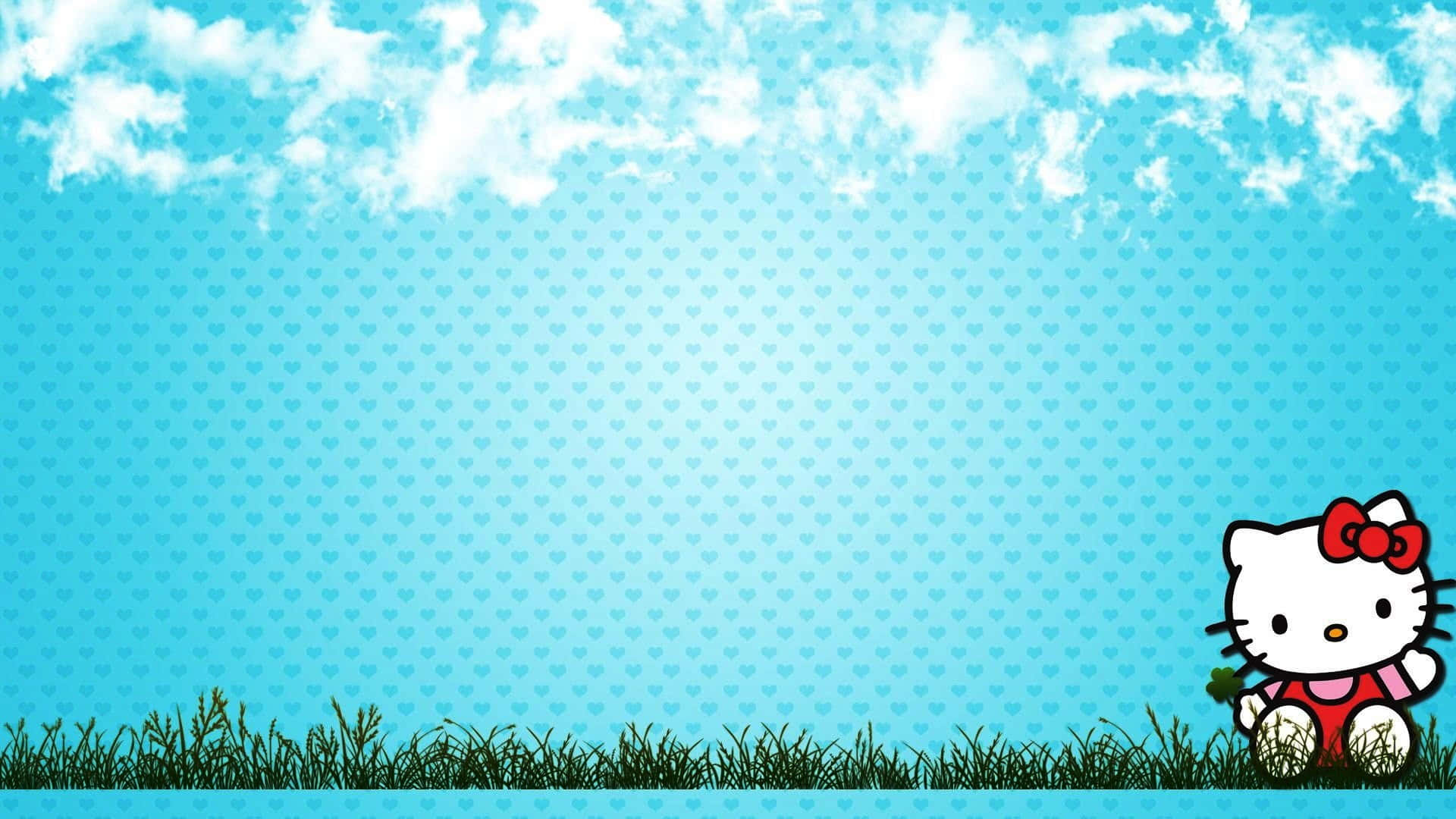 ハローキティ 芝生の上のデジタルアート背景 壁紙