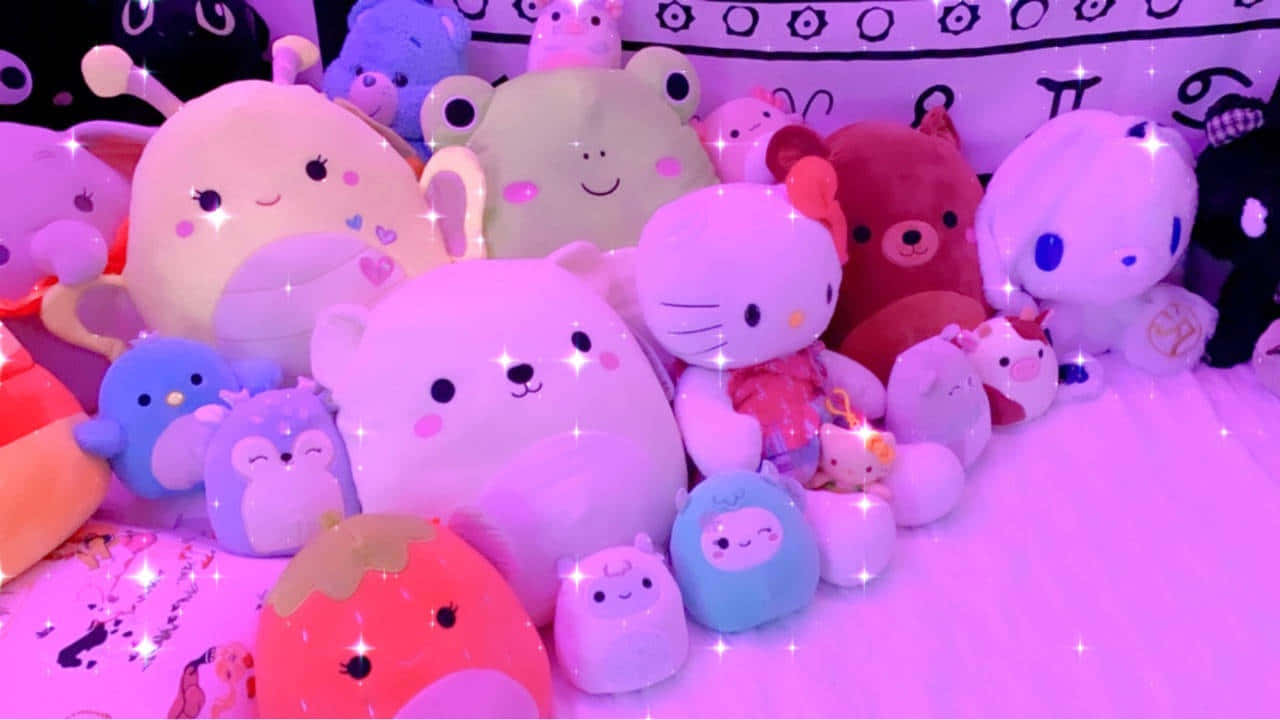ハローキティとスクイッシュマロウのキャラクター背景 壁紙