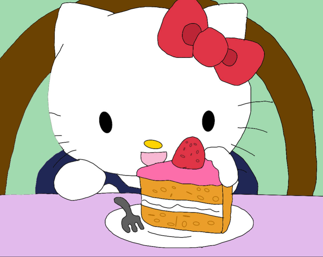 ハローキティのプロフィール画像 ケーキを食べるイラスト 壁紙