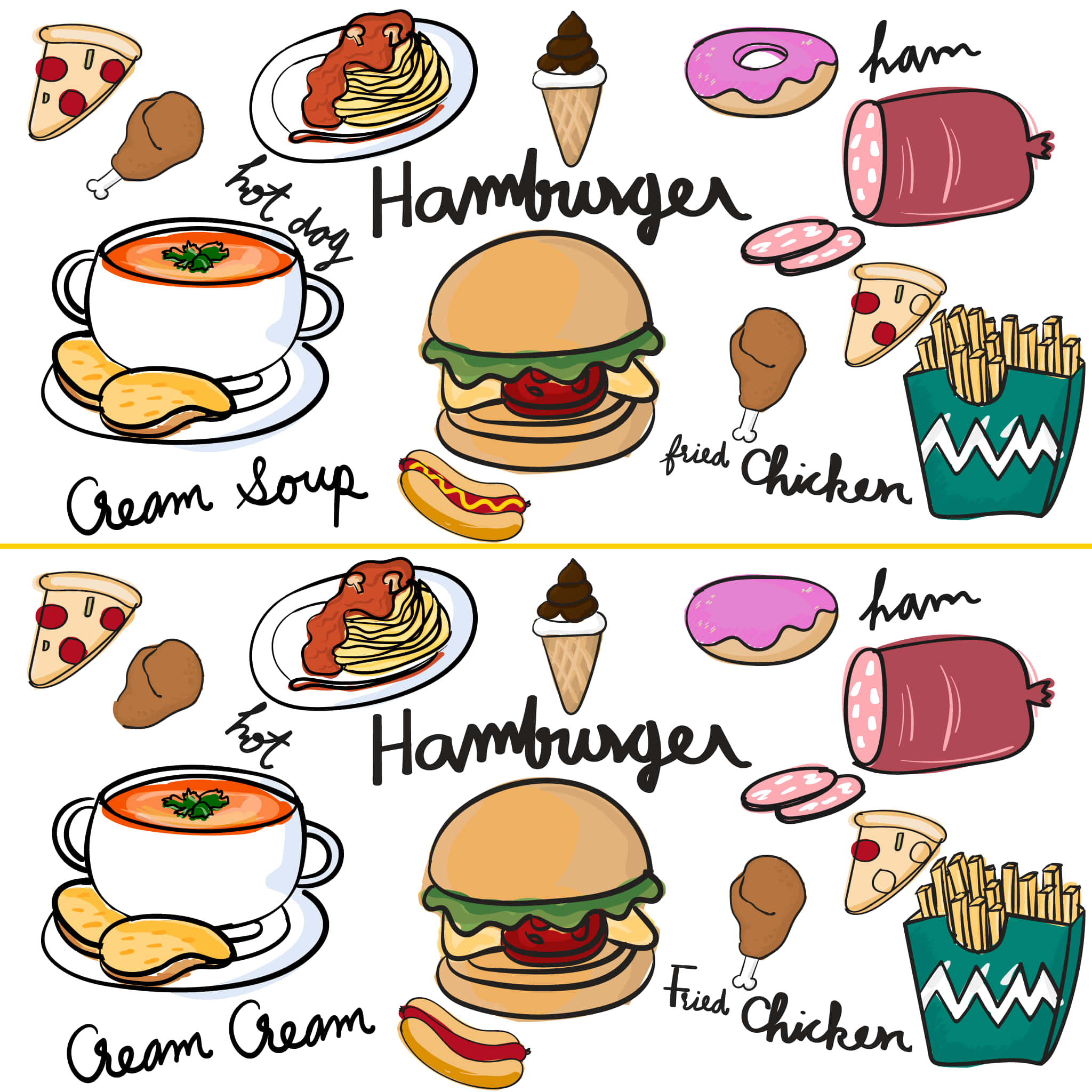 ハンバーガー、フライドポテト、スープの写真 壁紙