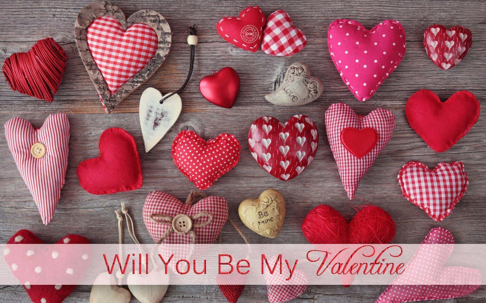 バレンタインデーのカード、ハートと「Will you be my Valentine」の文字 壁紙