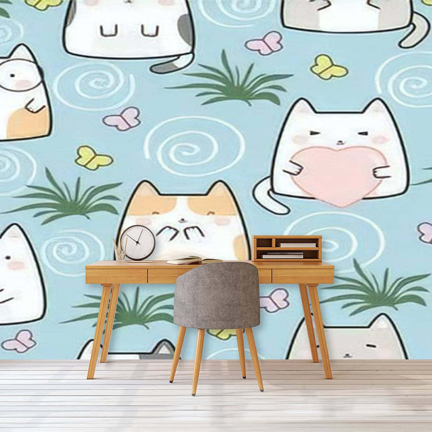 パステルカラーが可愛い猫柄でどんな部屋にもぴったり 壁紙