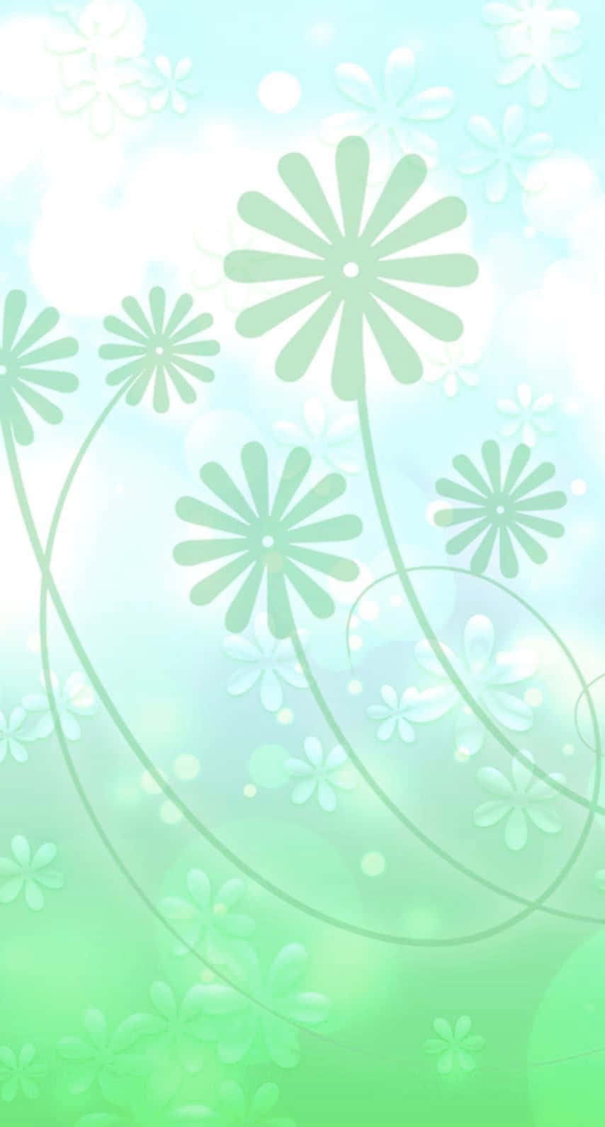 パステルグリーンの背景に花と茎 壁紙