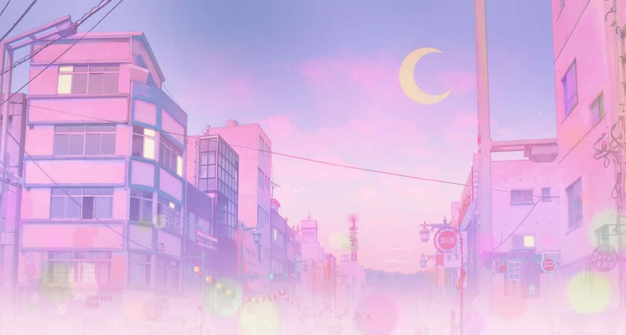 パステル調のセーラームーン 夜の街 アニメ 壁紙