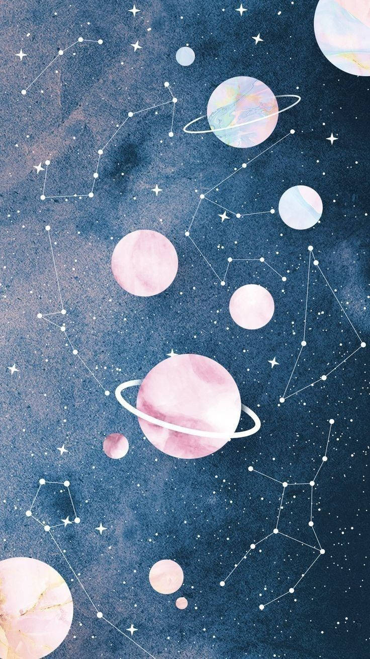 パステル調の惑星と星々の宇宙美学 壁紙