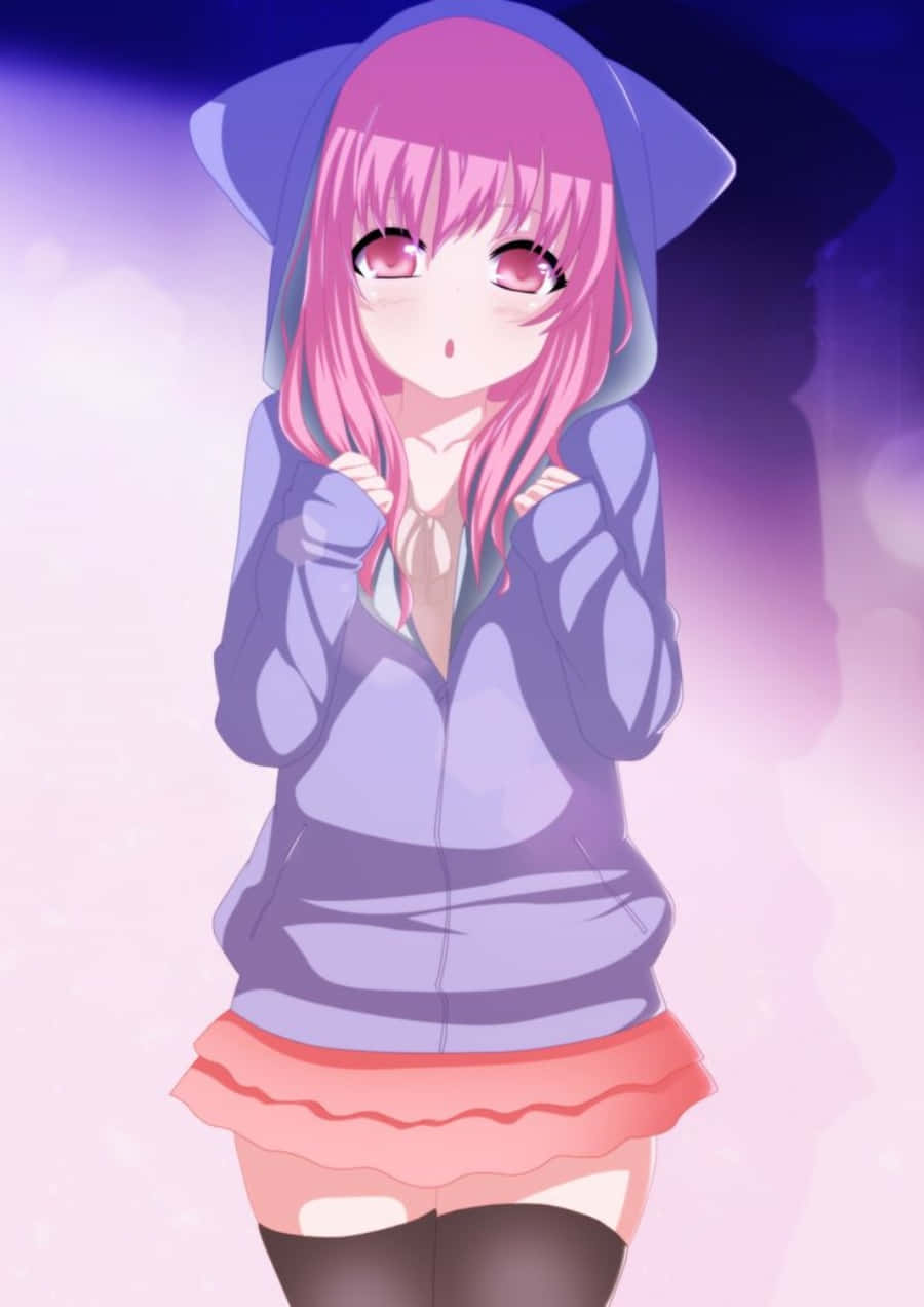 パーカーを着たかわいいアニメの女の子 壁紙