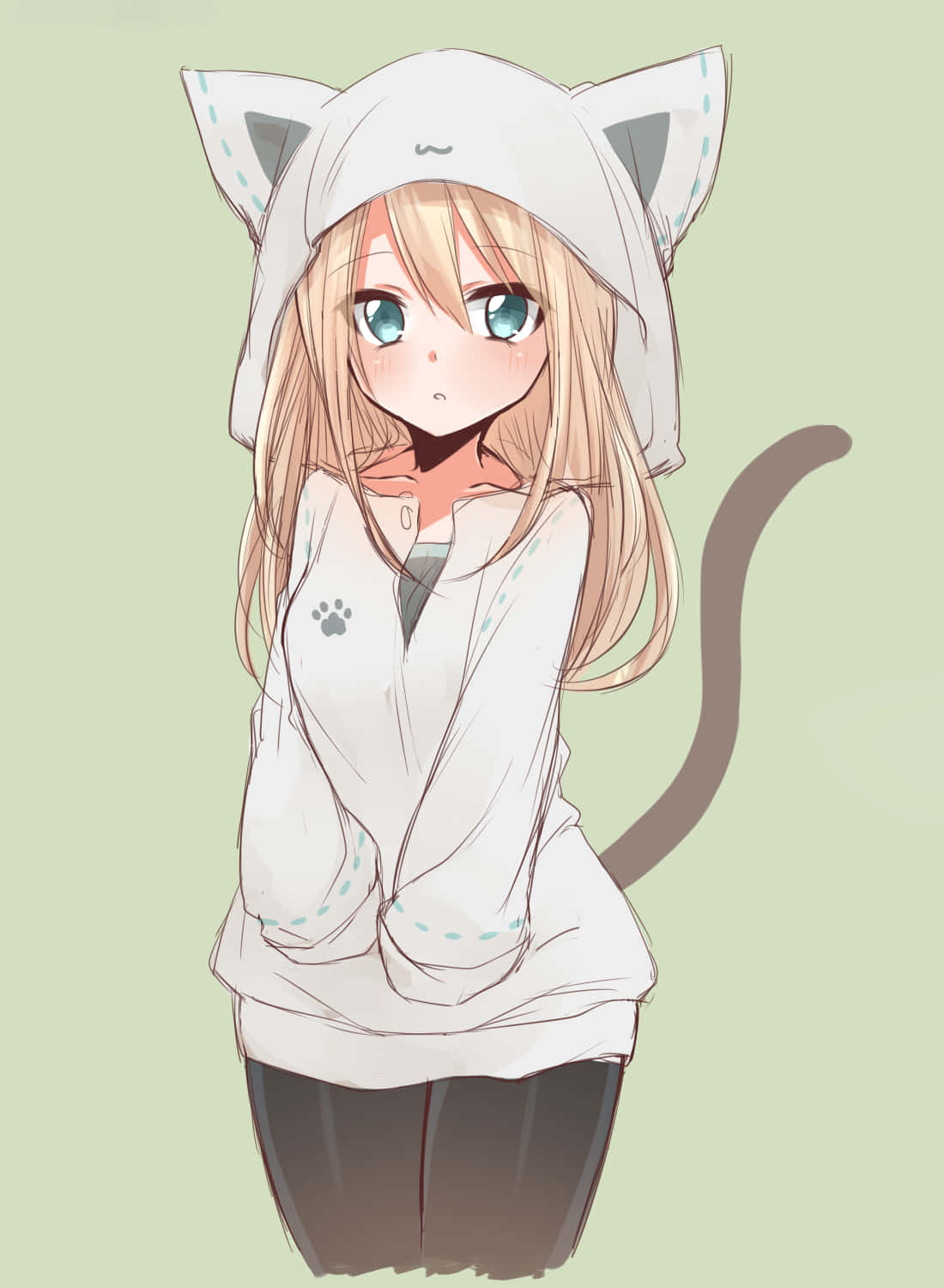 パーカーを着たアニメの女の子、スタイリッシュで心地よい雰囲気。 壁紙