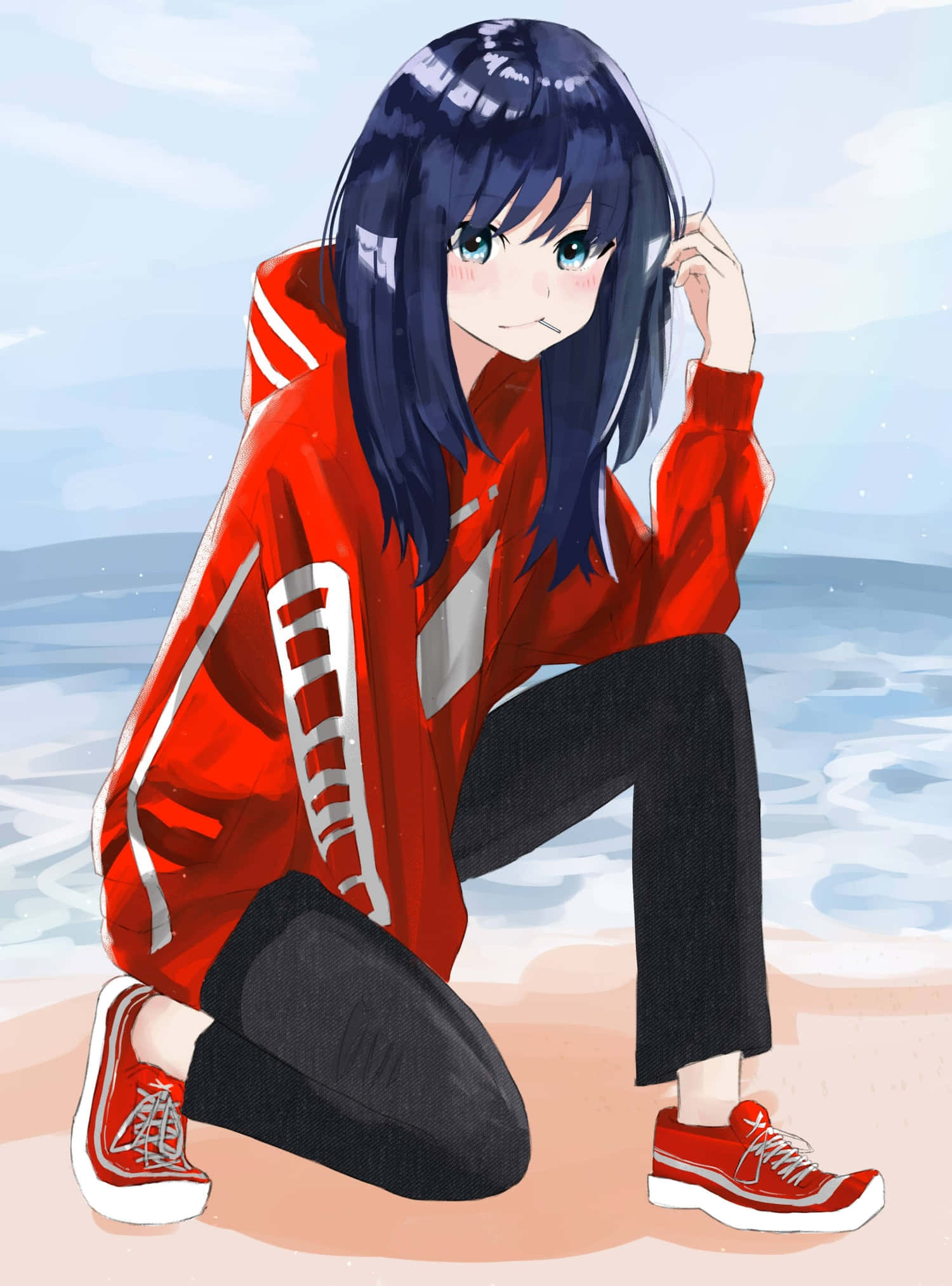 パーカーを着たアニメ少女がかっこいい 壁紙