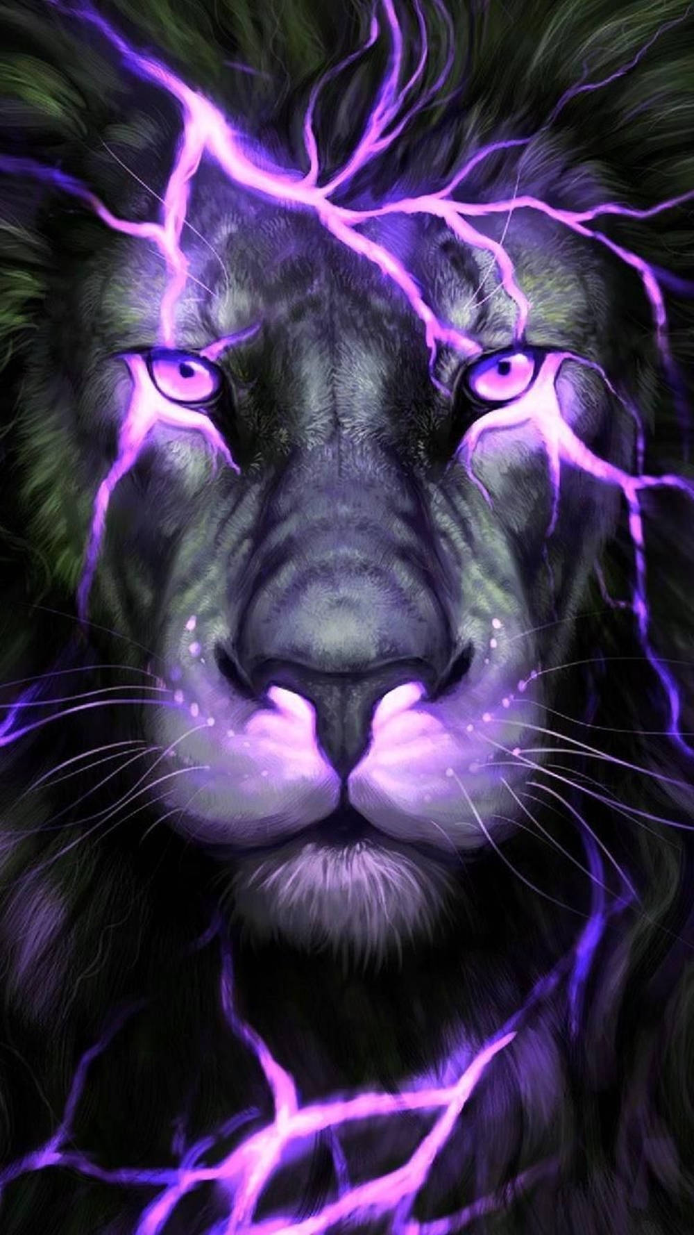 パープルネオンライオンギャラクシー 壁紙