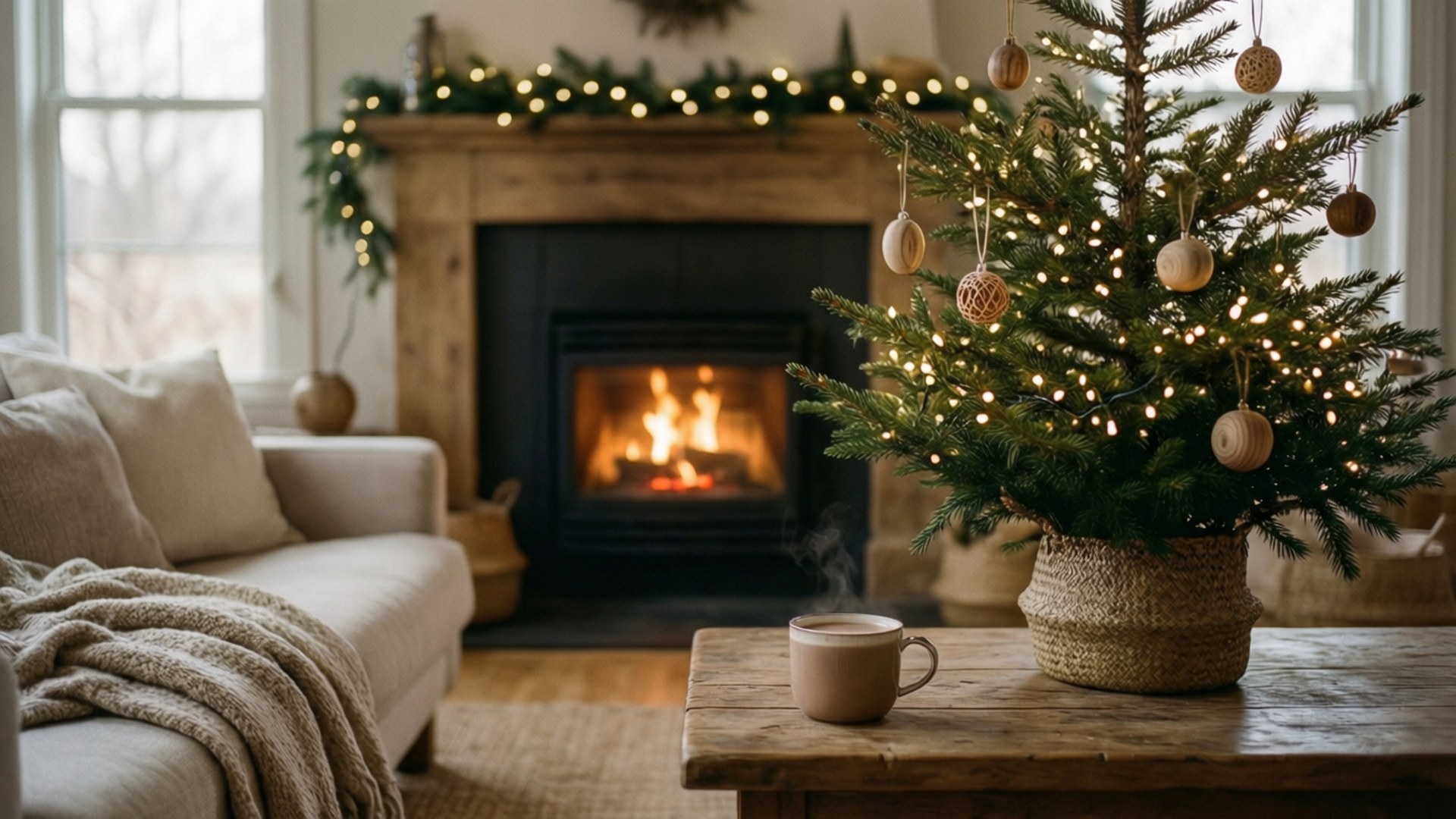 ヒュッゲなクリスマスのリビングルーム 壁紙