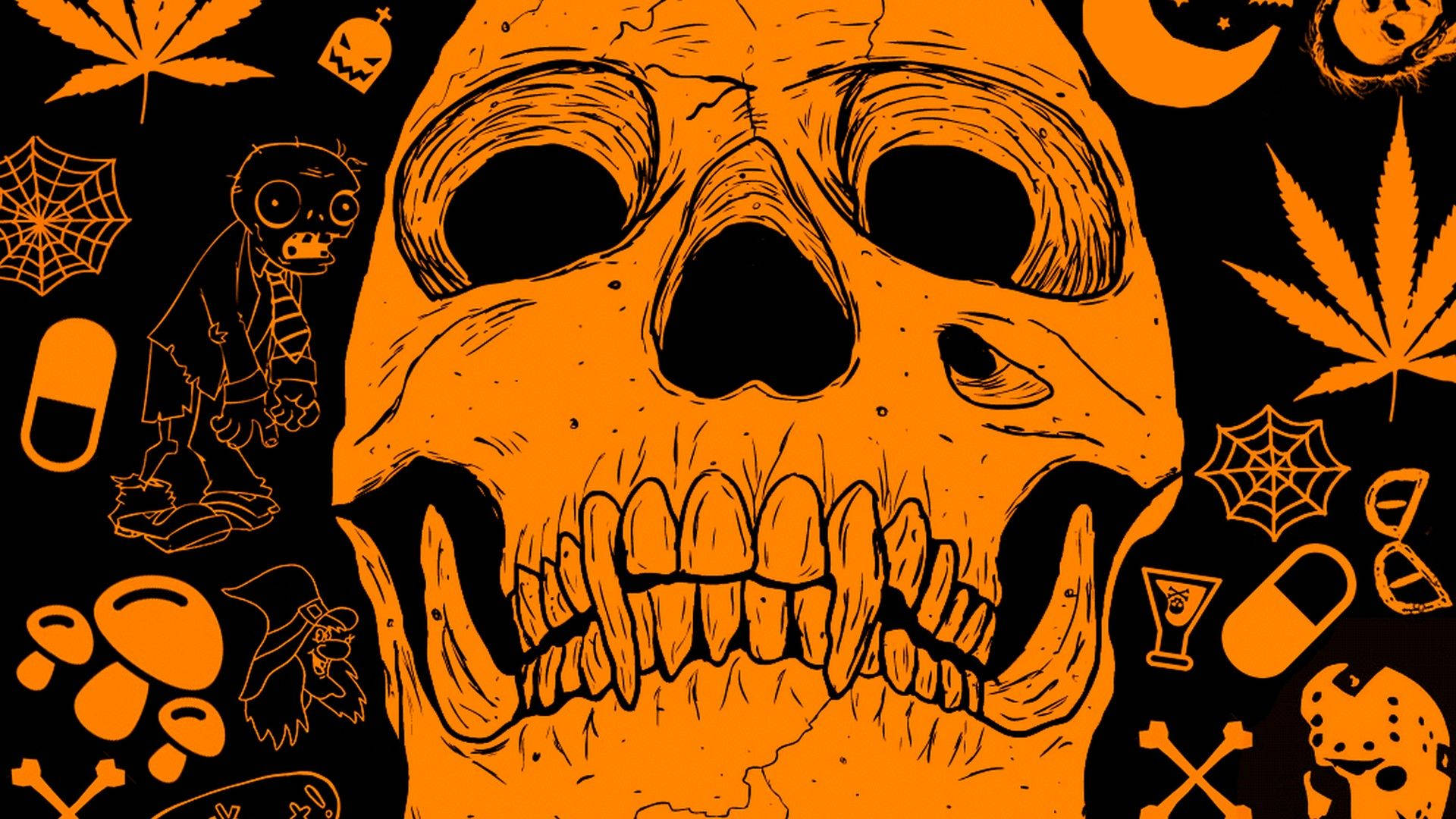 ビンテージハロウィン オレンジスカル 壁紙