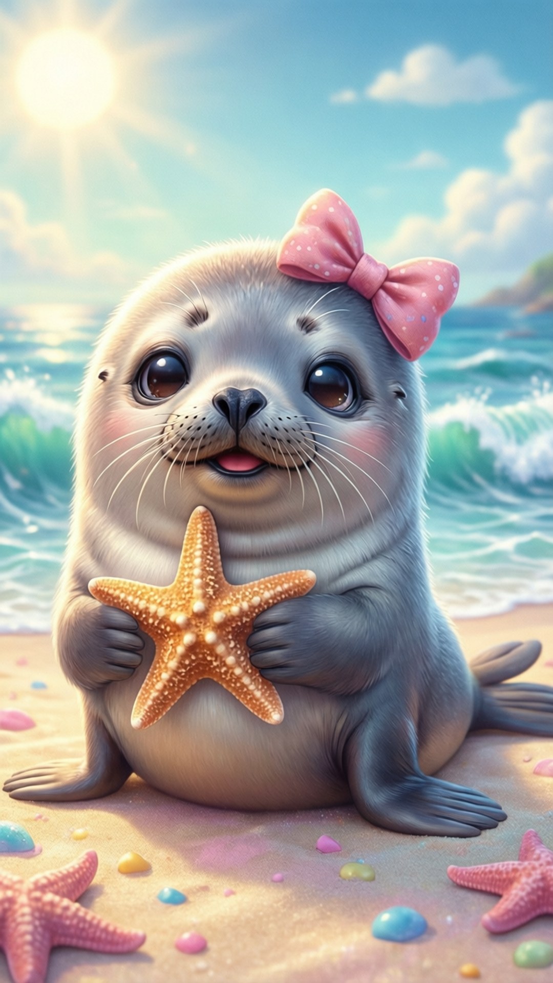 ビーチのかわいいアザラシ 壁紙