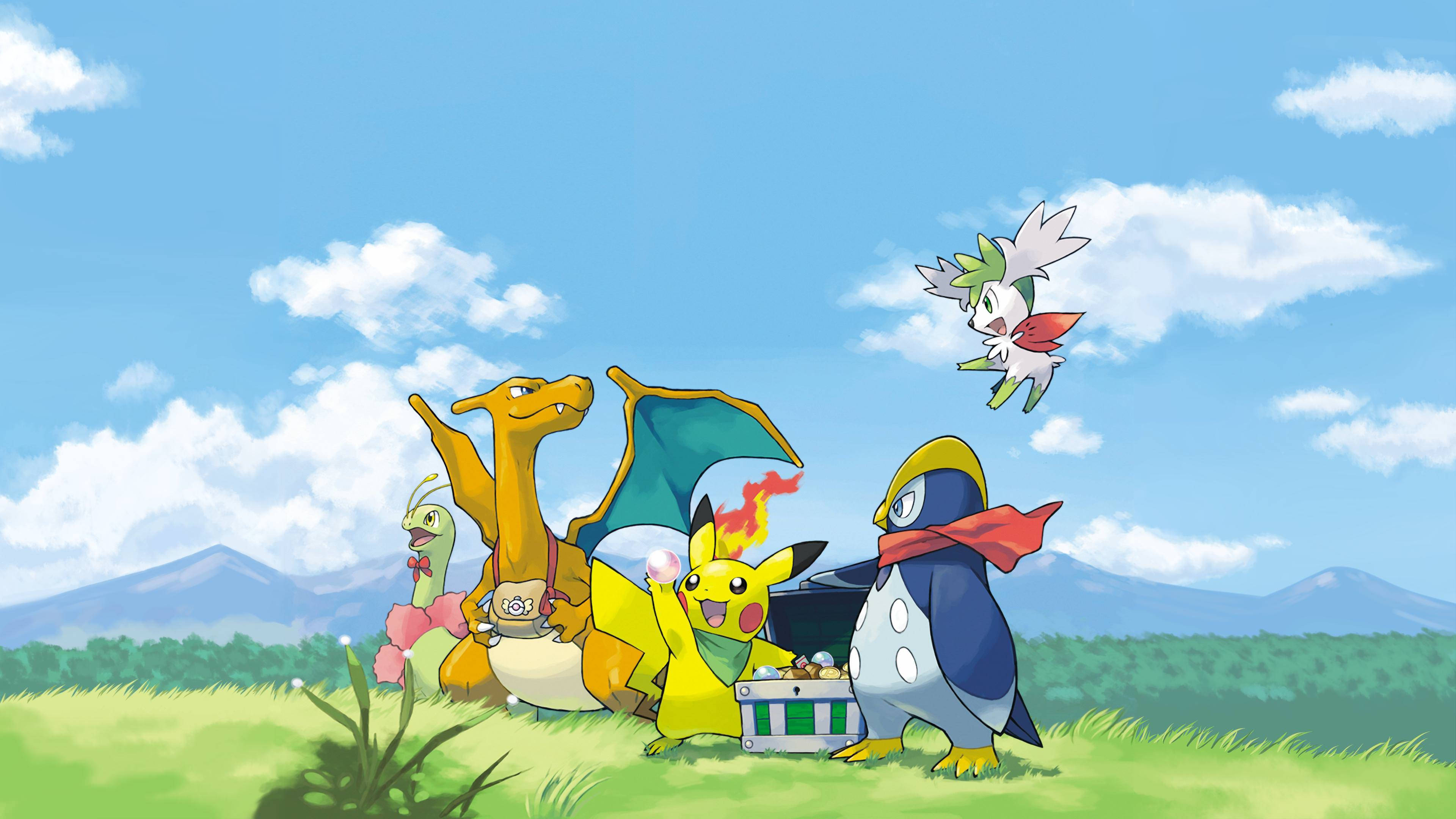 ピカチュウとポケモン仲間たちの遠足 4K 壁紙