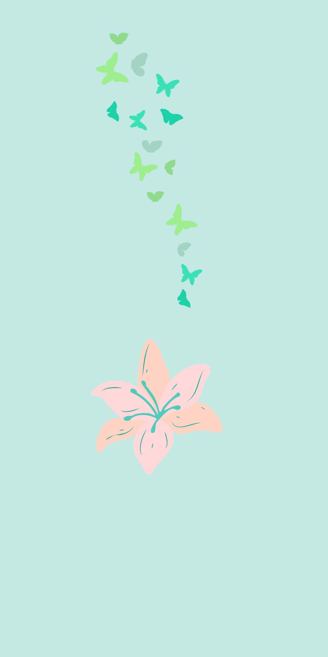 ピクセル3背景 ミニマルなピンクの花と蝶々 壁紙