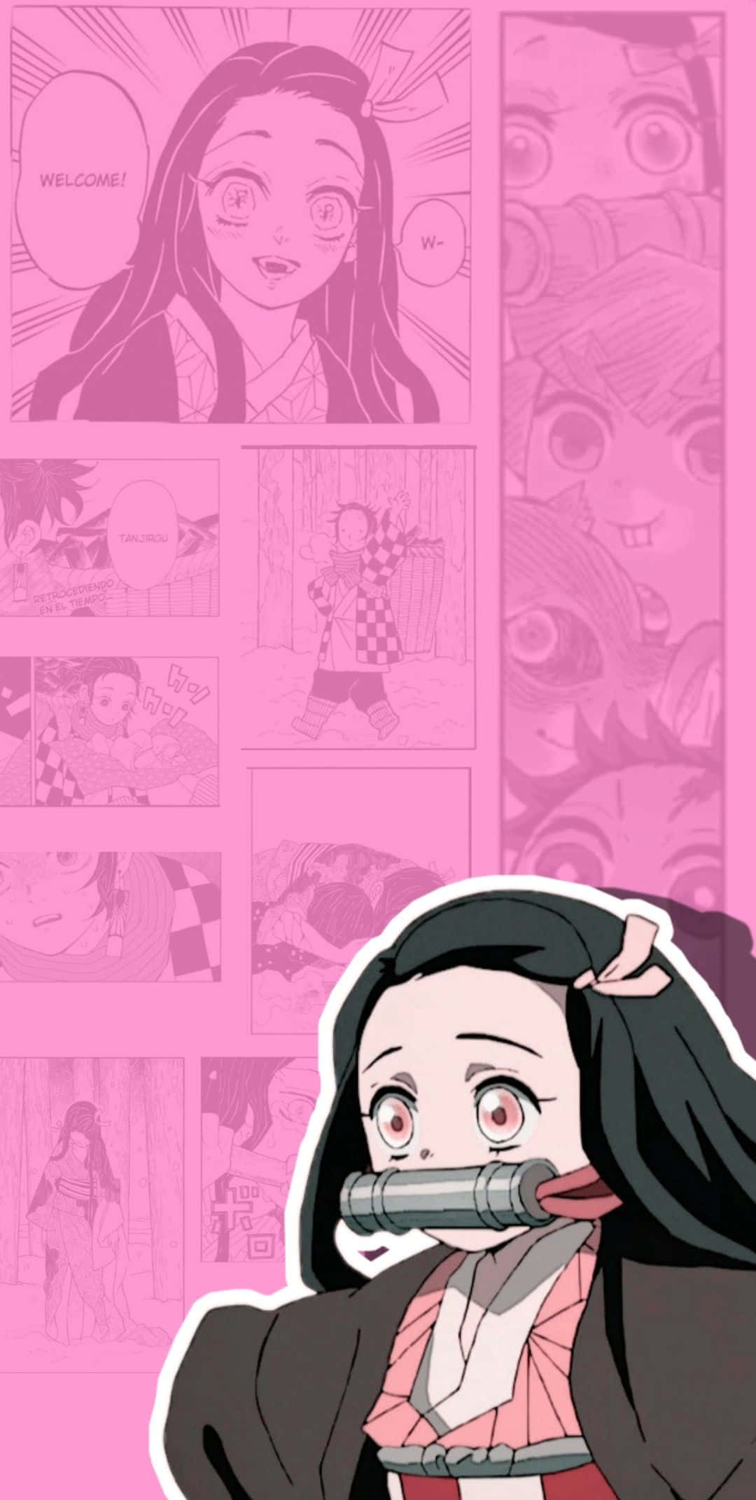 ピンクかわいい ねずこ かまど 漫画イラスト 壁紙