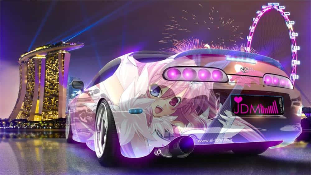 ピンクとパープルのペイントが施された車 壁紙