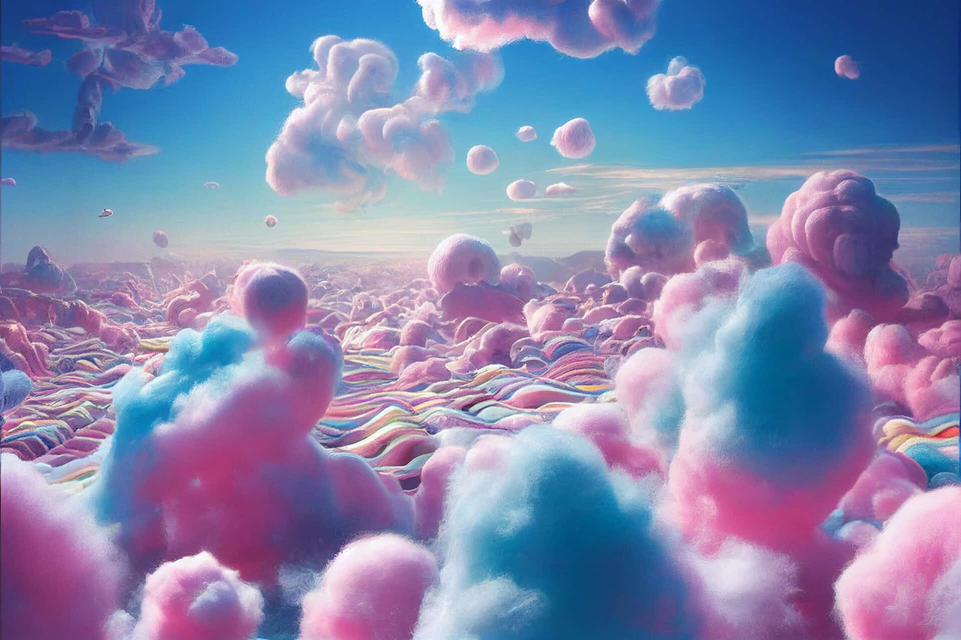 ピンクとブルーのトリッピーな美しい雲 壁紙