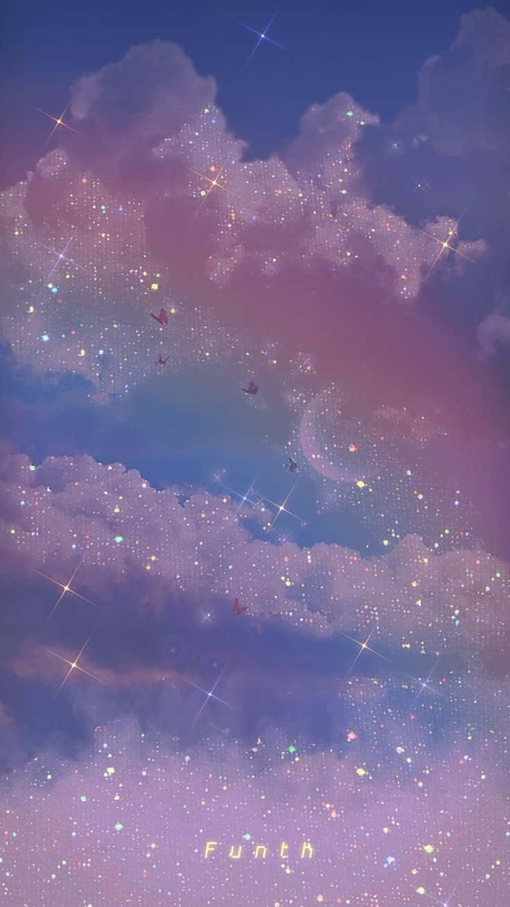 ピンクと紫の空に星と雲 壁紙