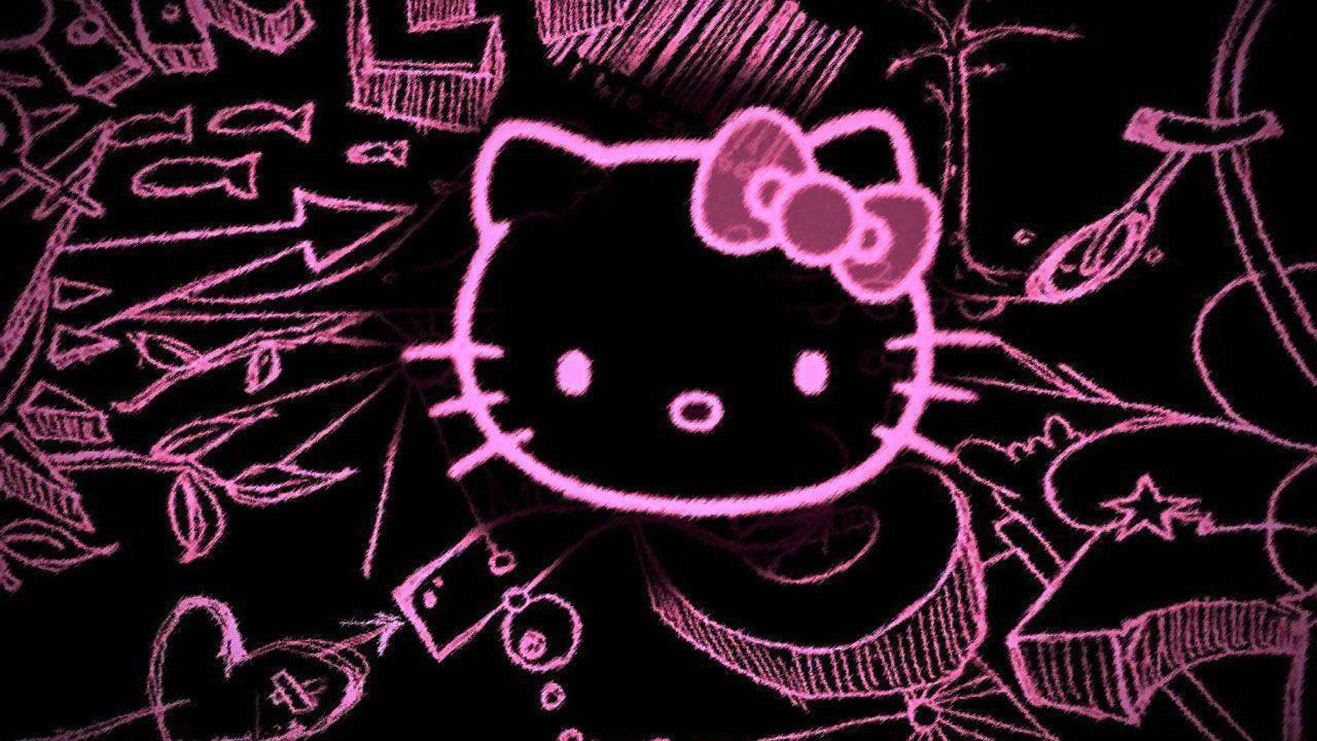 ピンクと黒のハローキティ ドゥードゥル 壁紙