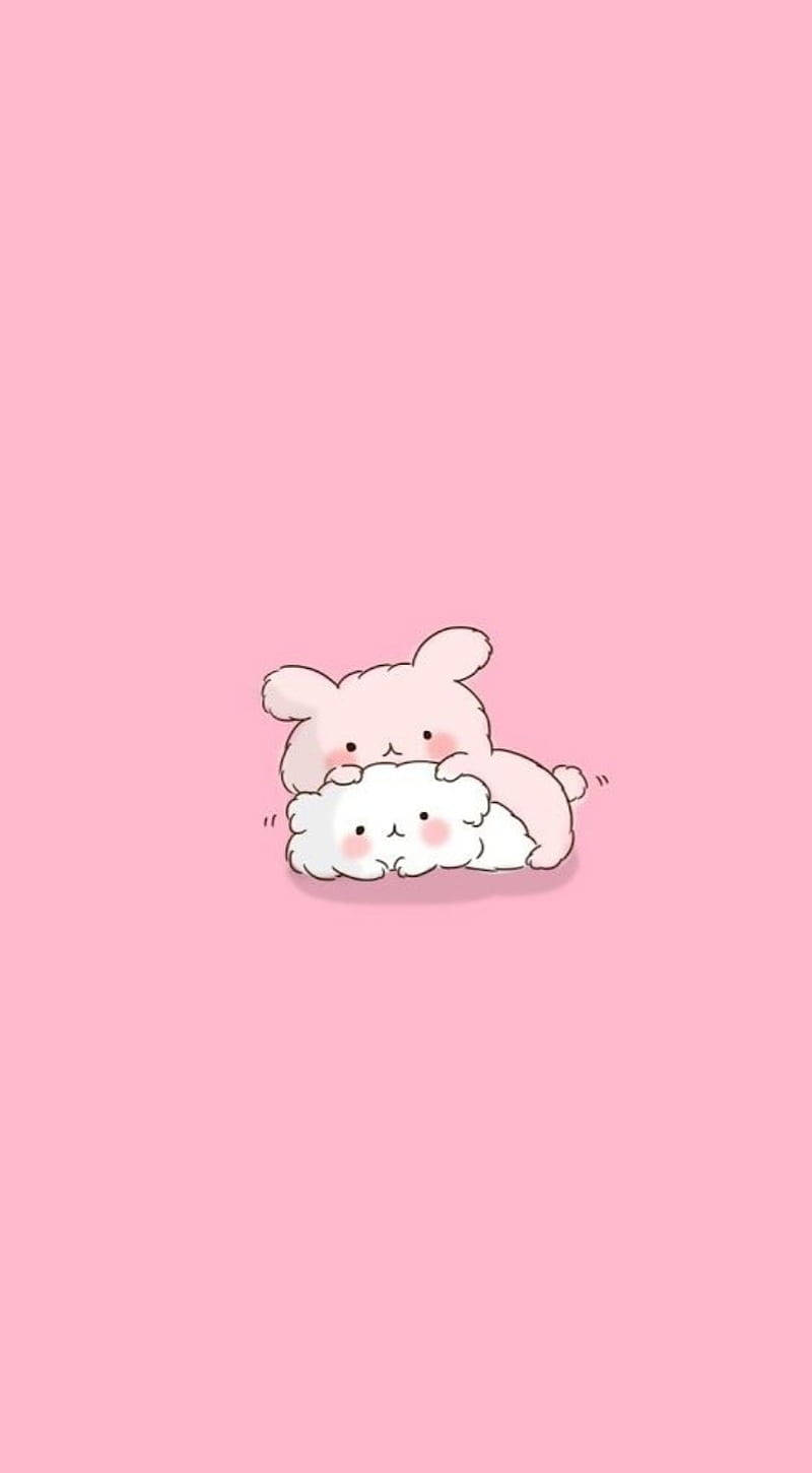 ピンクのかわいいウサギと猫 壁紙