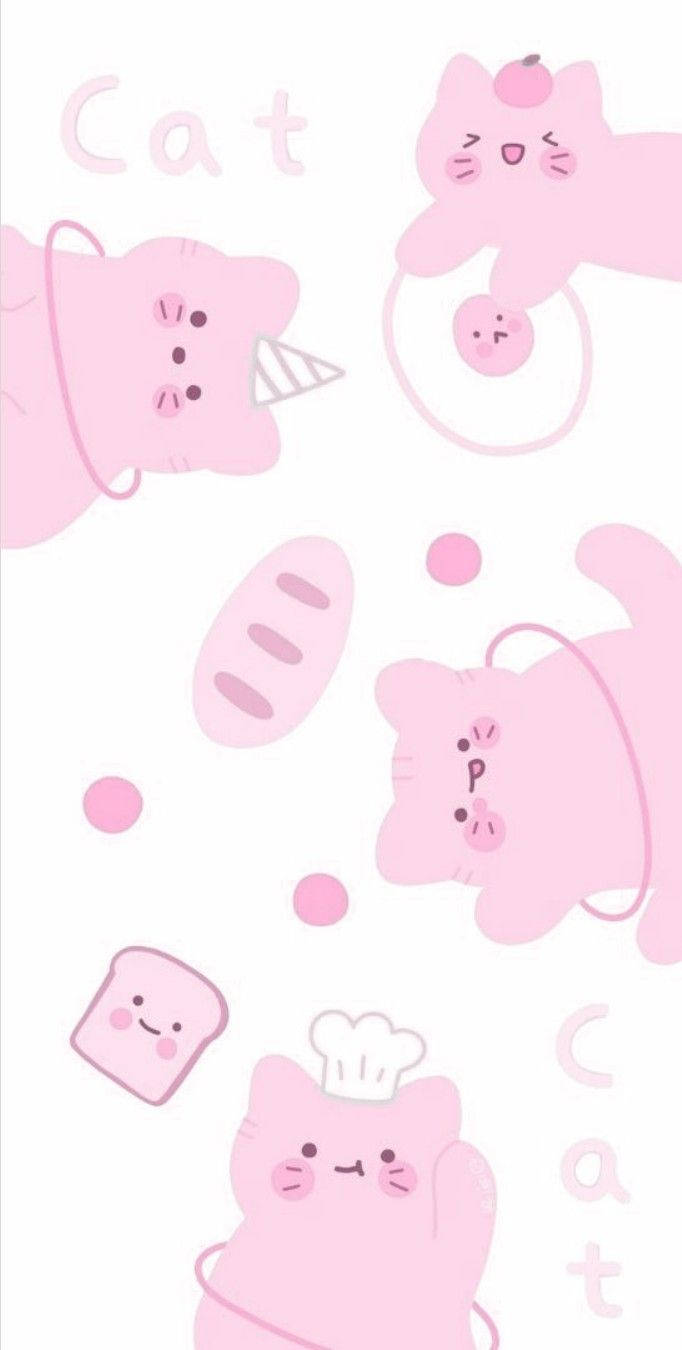 ピンクのかわいいハッピーキャット 壁紙