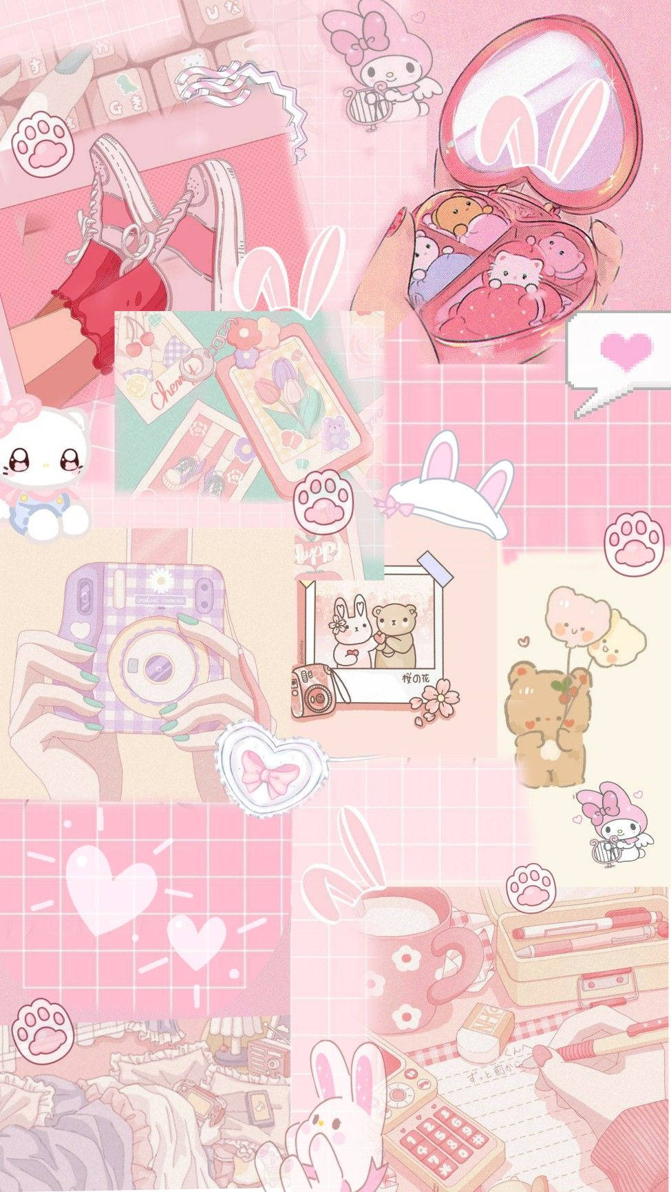 ピンクのアニメコラージュグラフィック 壁紙