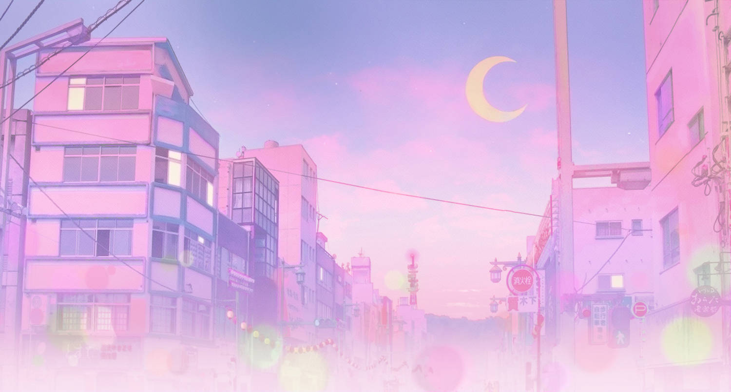 ピンクのアニメ風セーラーシティ 壁紙