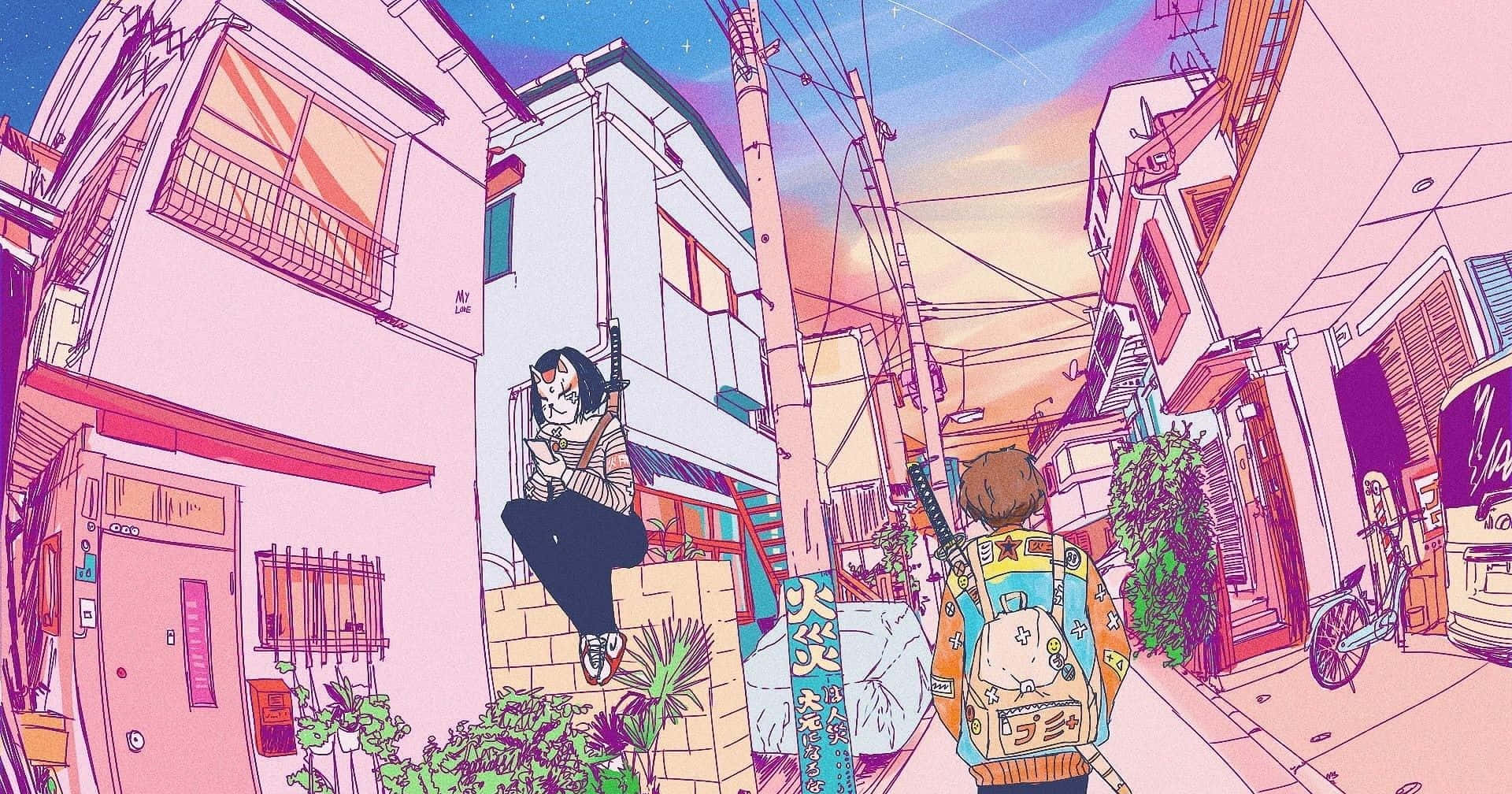 ピンクのアニメ風美しい画像 壁紙