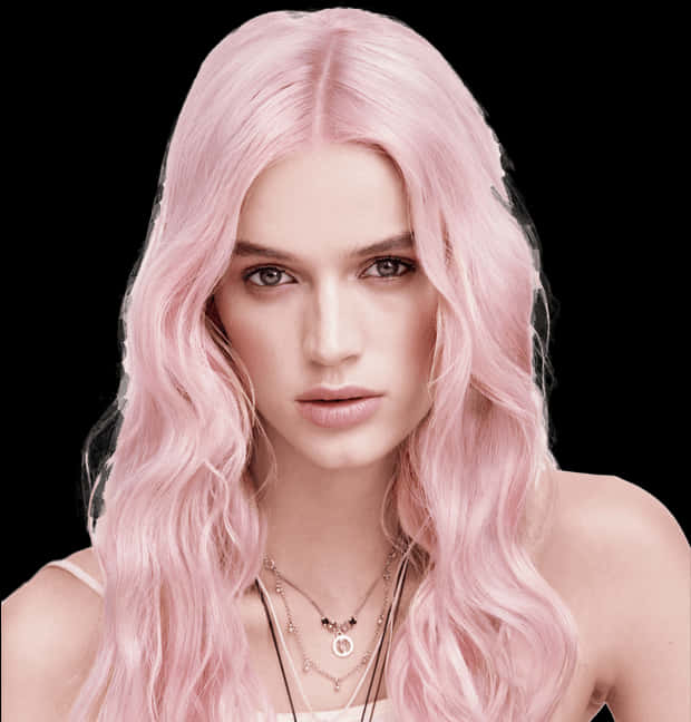 ピンクのウェーブヘアスタイルポートレート 壁紙