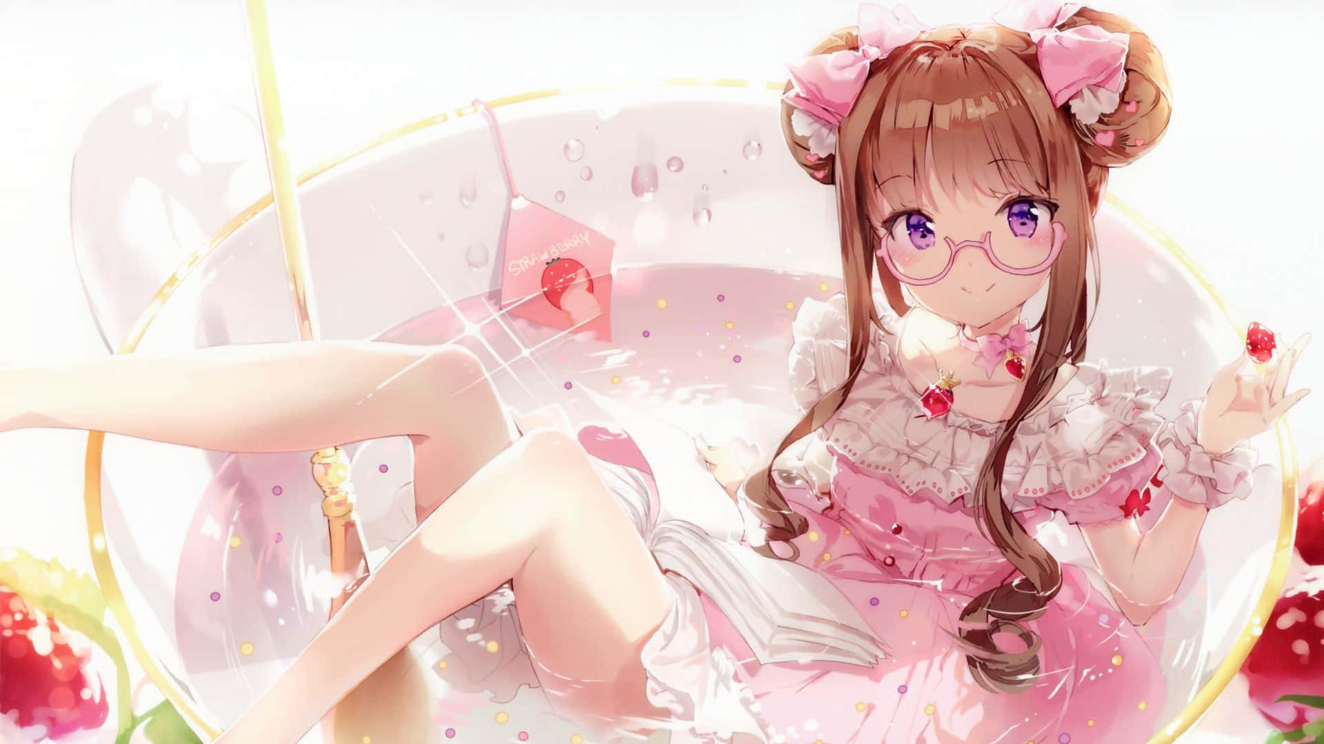 ピンクのドレスを着た少女がカップの中に座っている 壁紙