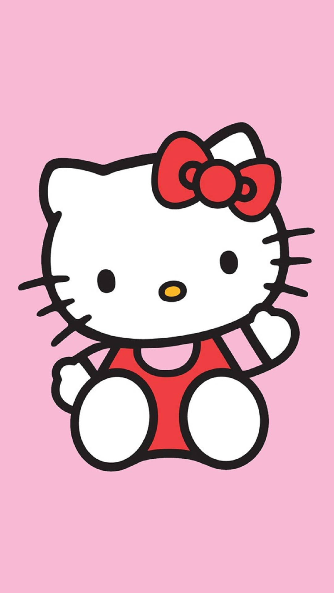 ピンクのハローキティが手を振って座っている