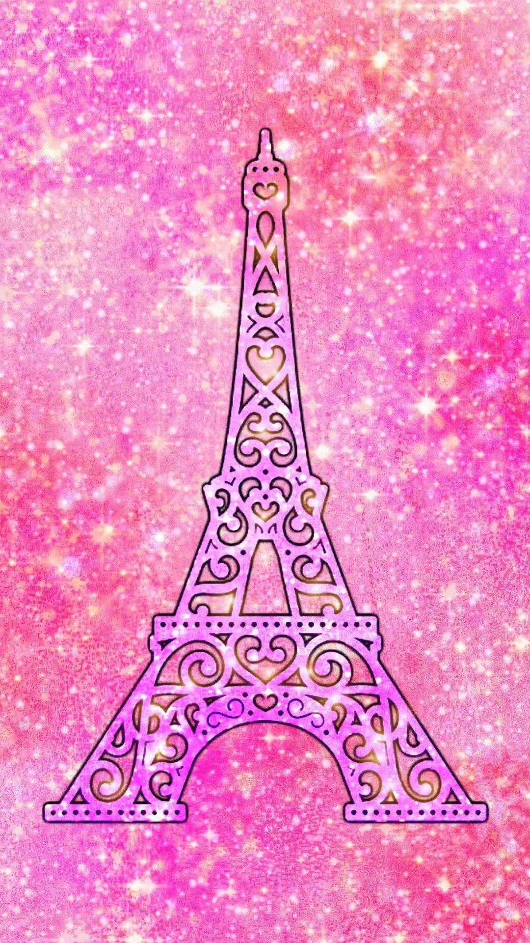 ピンクのパリとキラキラ背景 壁紙