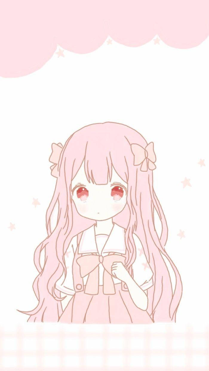 ピンクのリボンが可愛いアニメの女の子 壁紙