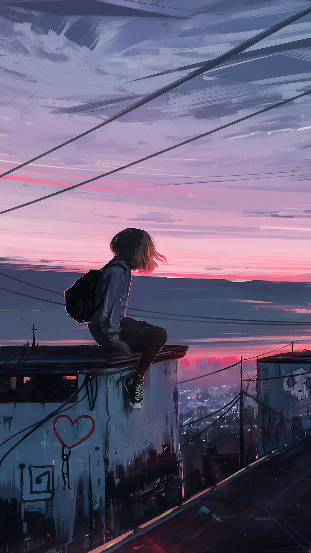 ピンクの空と少女の美学の壁紙