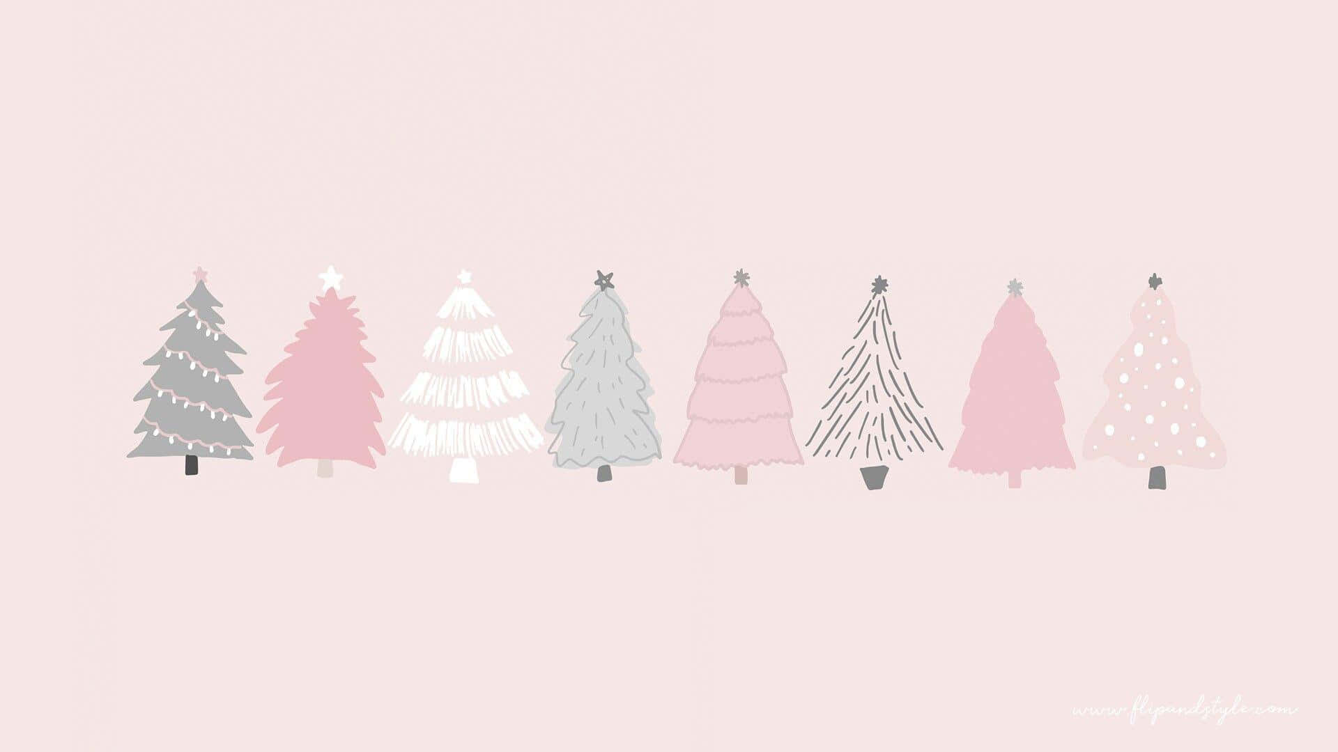 ピンクの背景にクリスマスツリー 壁紙