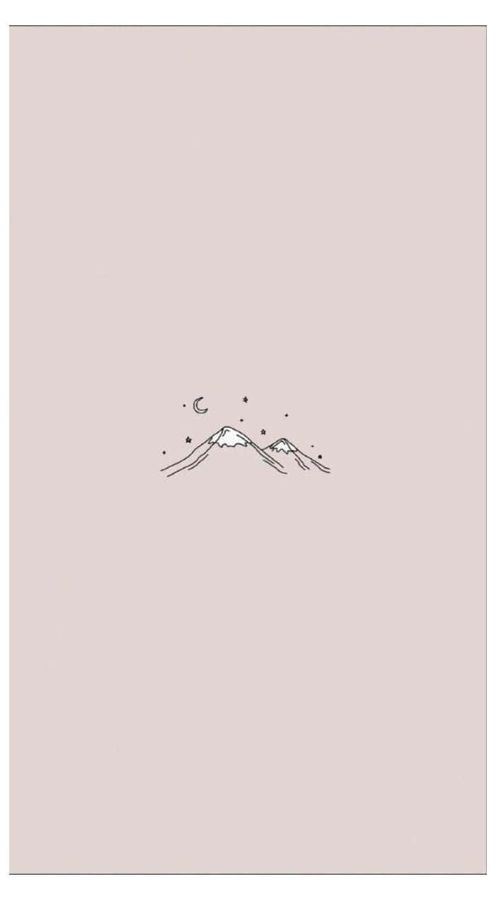ピンクの背景に描かれた小さな山と雲のイラスト 壁紙