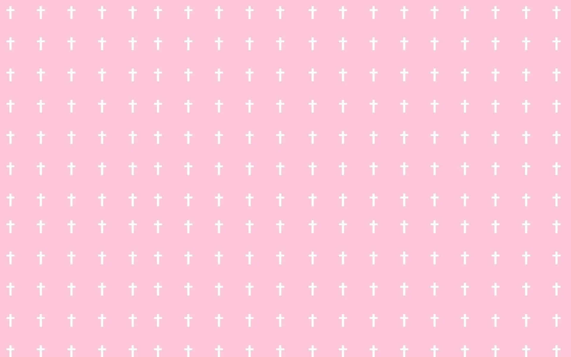 ピンクの背景に白い十字が描かれた壁紙 壁紙