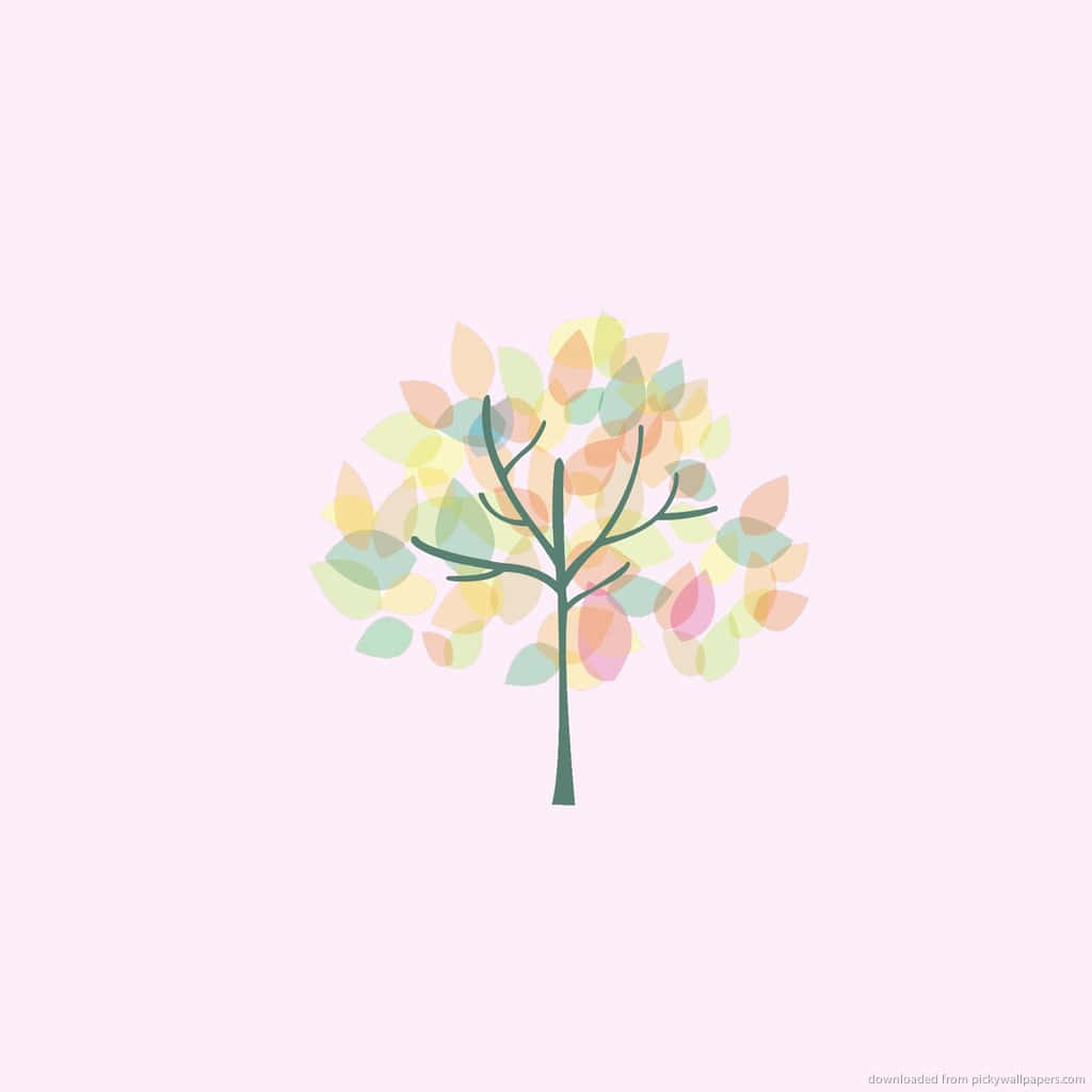 ピンクの背景に葉をつけた木 壁紙