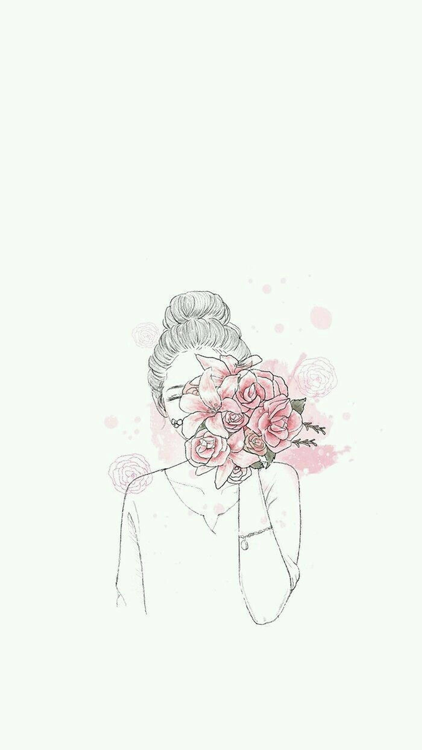 ピンクの花を持つ美少女 壁紙