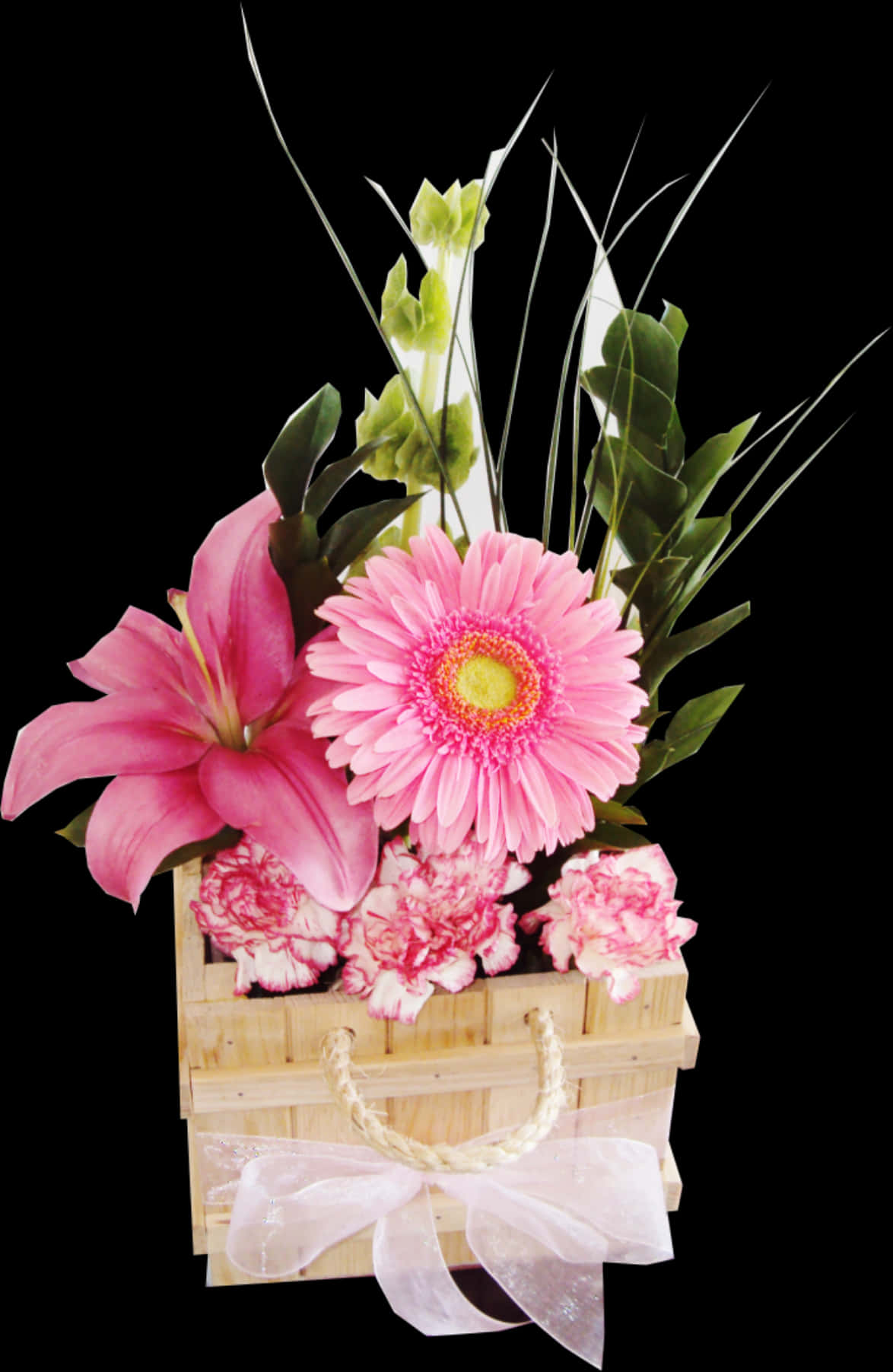 ピンクの花籠アレンジメント 壁紙