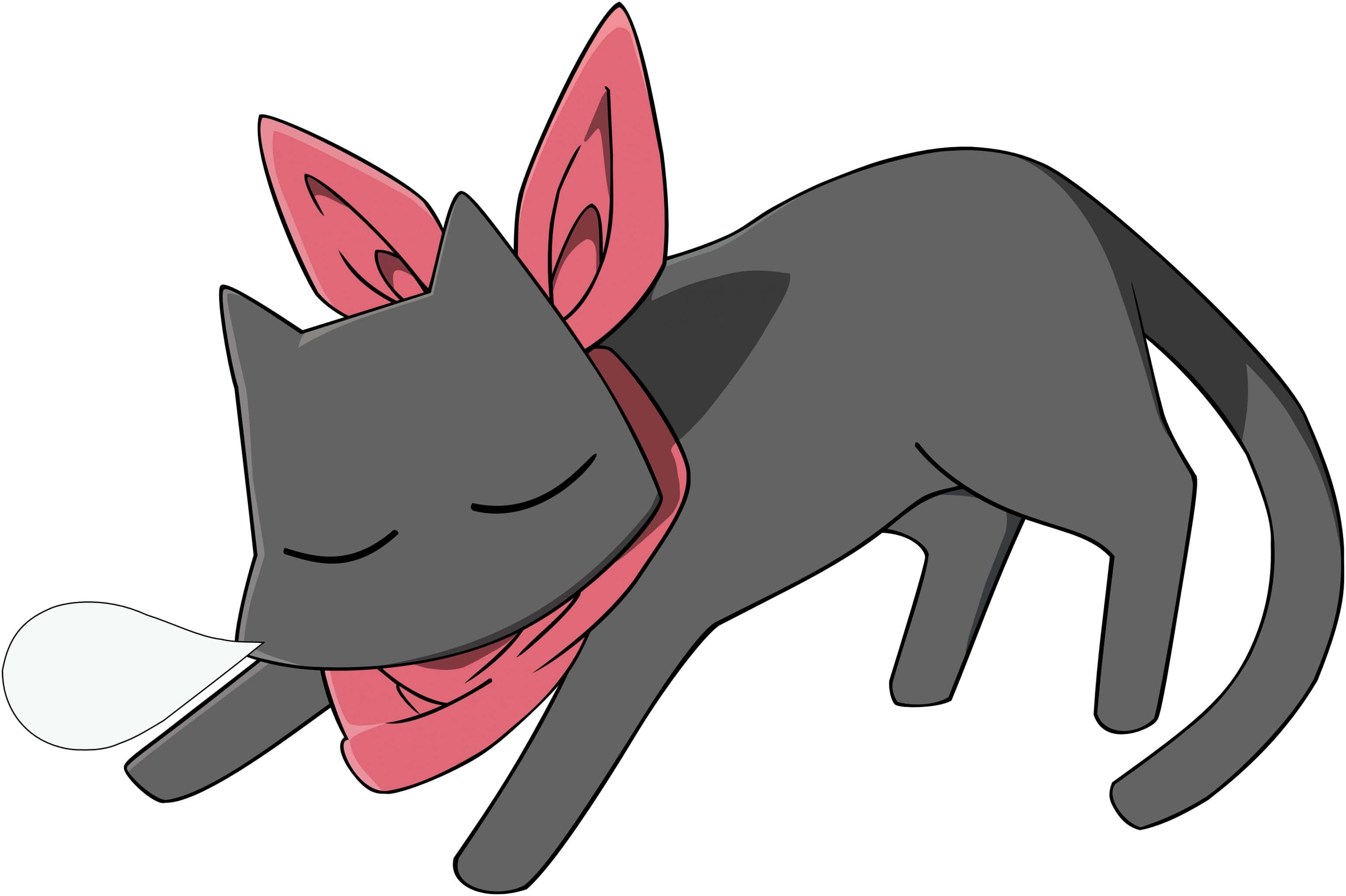 ピンクの蝶ネクタイで可愛さを見せる元気なアニメ猫 壁紙