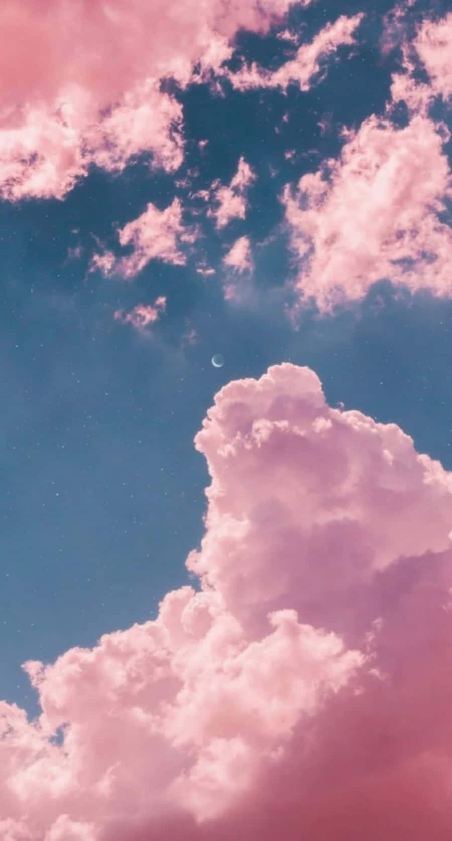 ピンクの雲と月の空 壁紙
