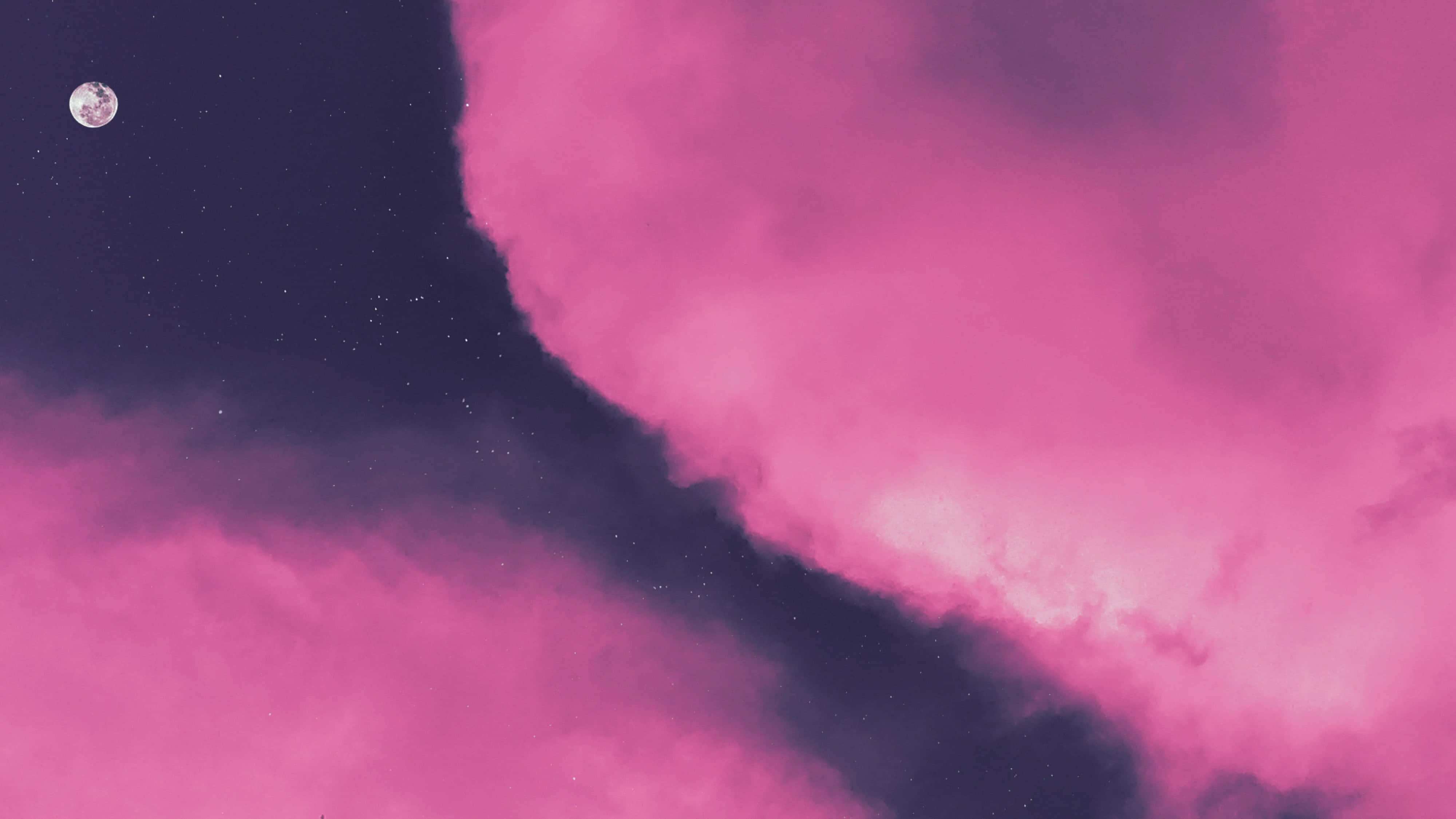 ピンクの雲に浮かぶ月の写真 壁紙