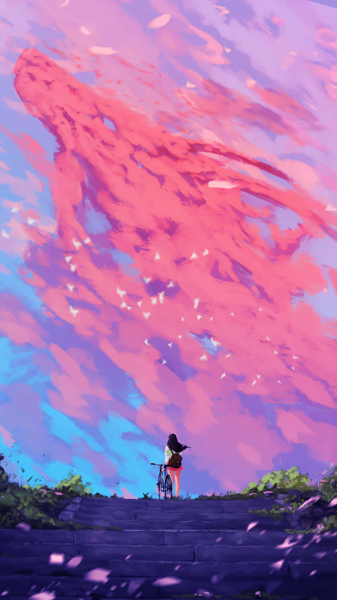 ピンクの風景アニメ電話龍雲 壁紙