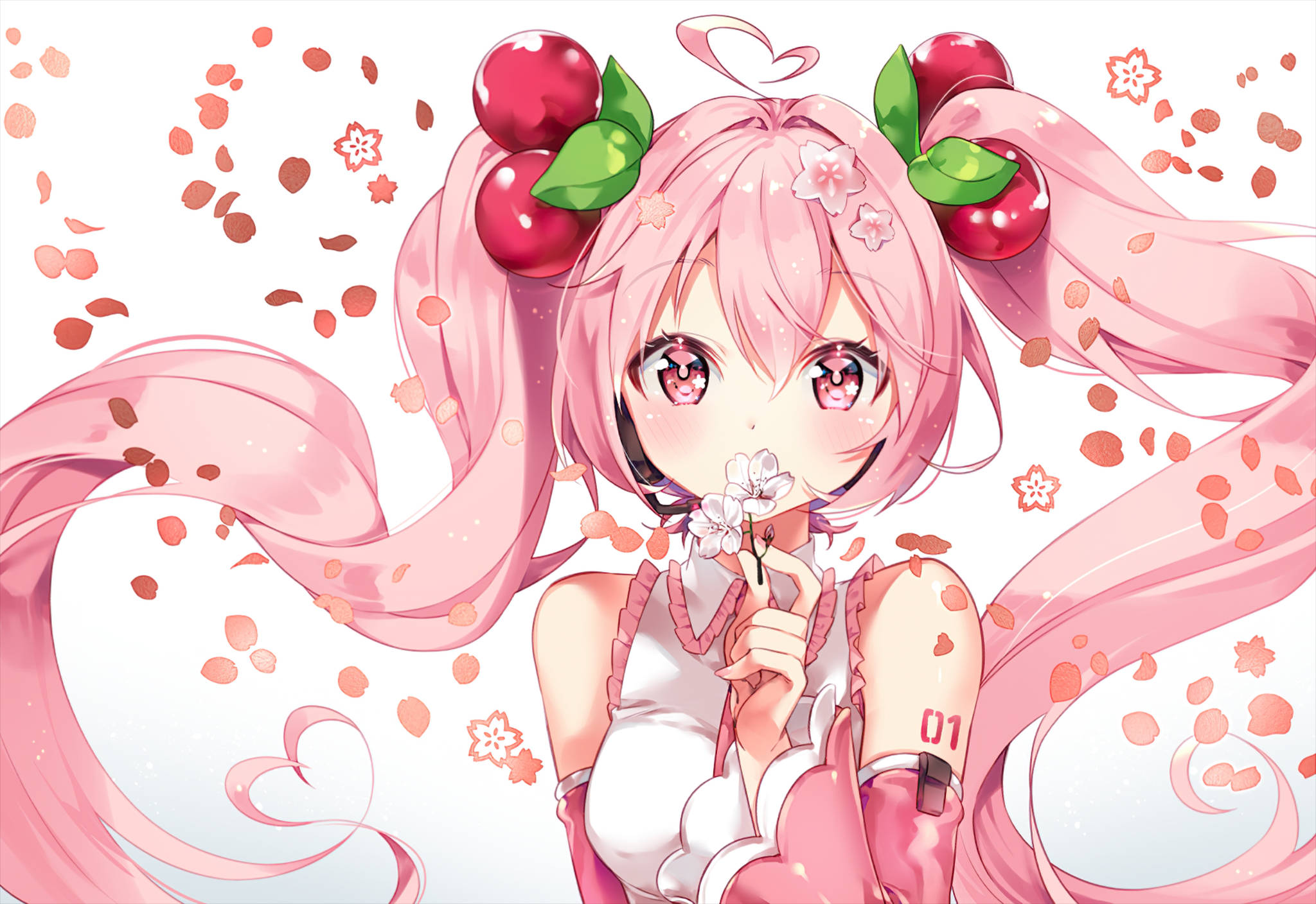 ピンクアニメ風チェリー初音ミク 壁紙